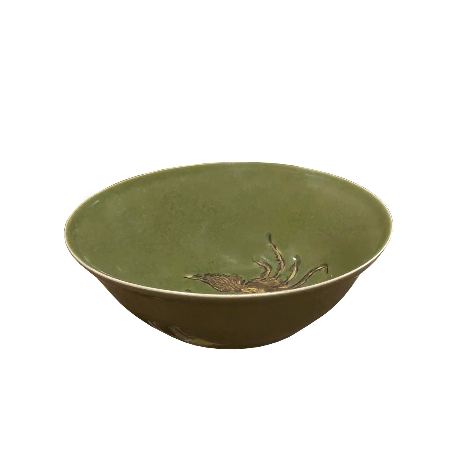 Chinese Celadon Green Color Phoenix Graphic Ceramic Bowl Display Art - 3