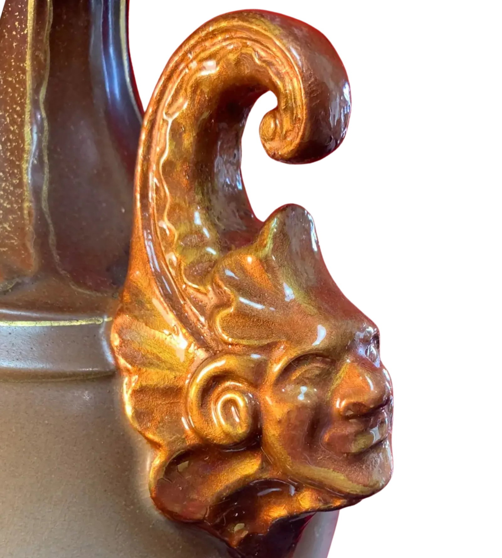 Antique Royal Worcester Style Floral Court Jester Mask Handles Porcelain Vase - 14