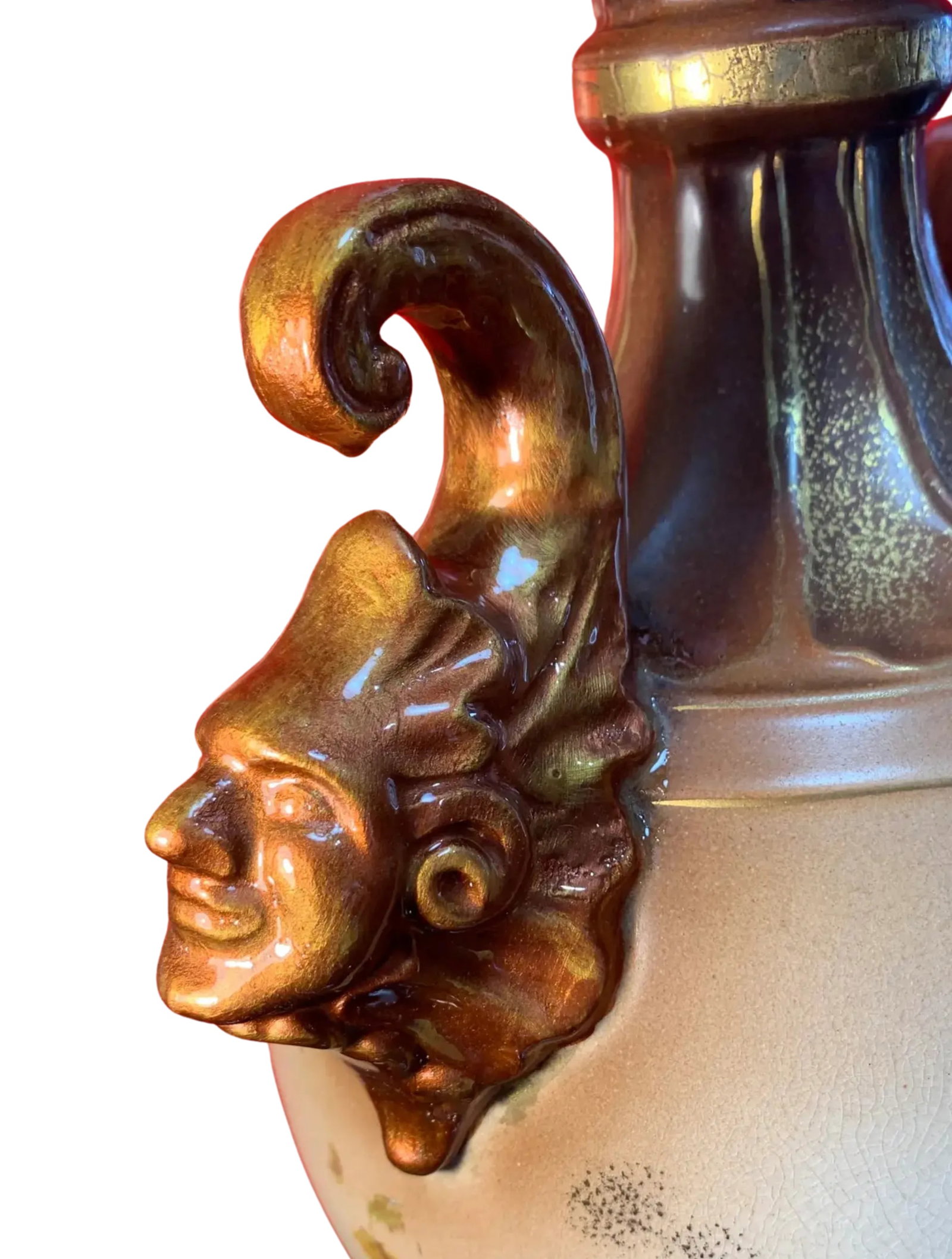 Antique Royal Worcester Style Floral Court Jester Mask Handles Porcelain Vase - 16