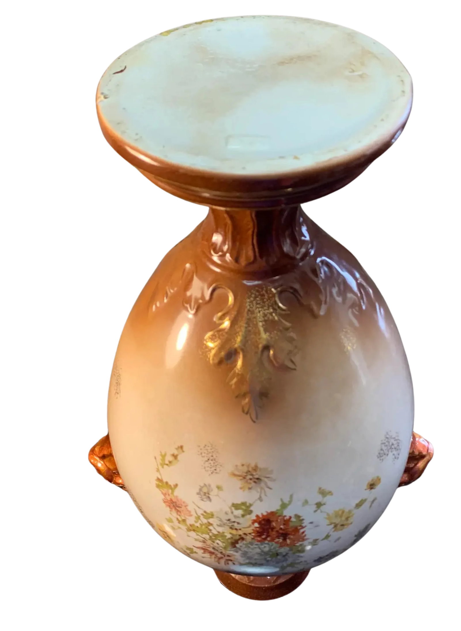 Antique Royal Worcester Style Floral Court Jester Mask Handles Porcelain Vase - 17