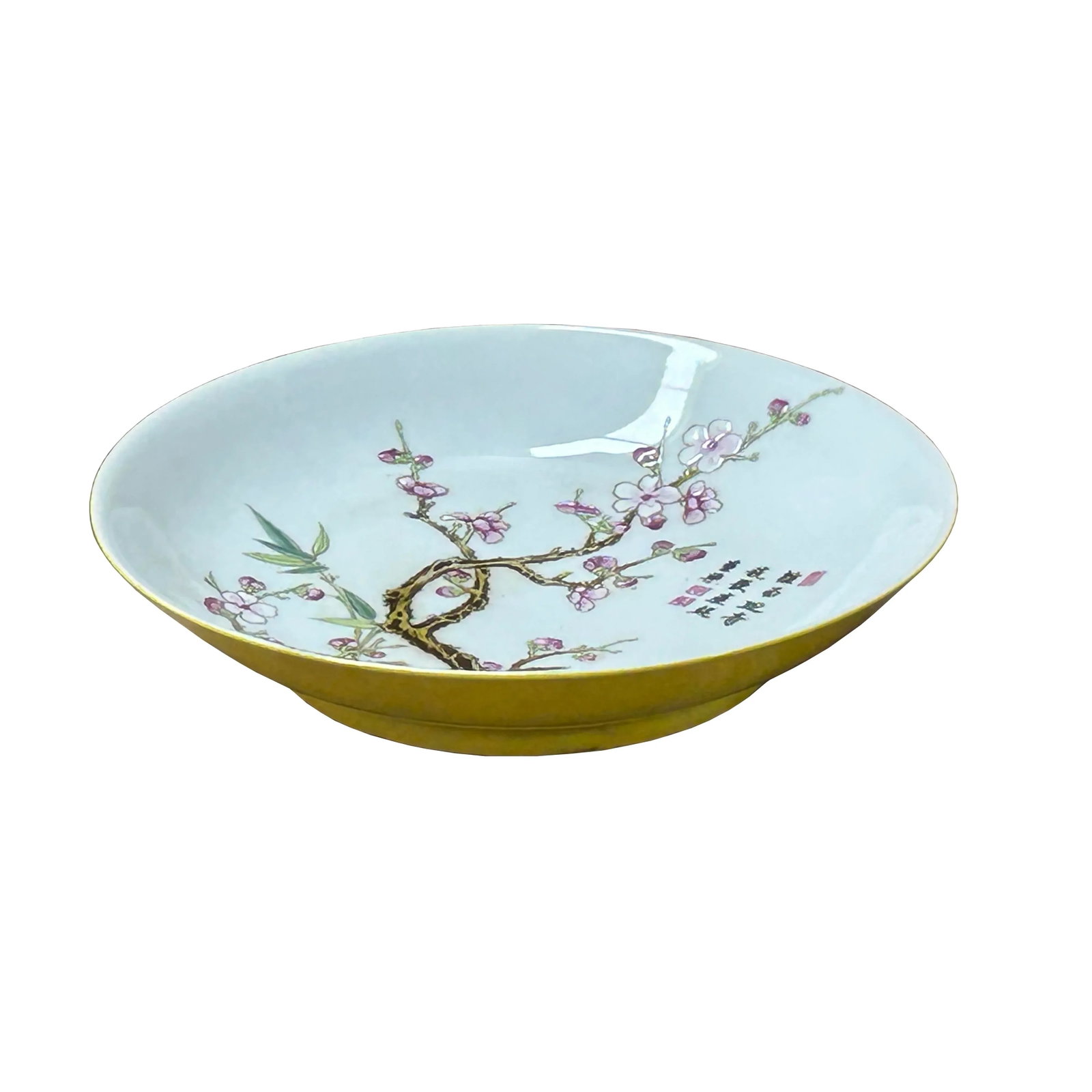 Chinese Pink Blossom Flower White Porcelain Plate Display Art - 2
