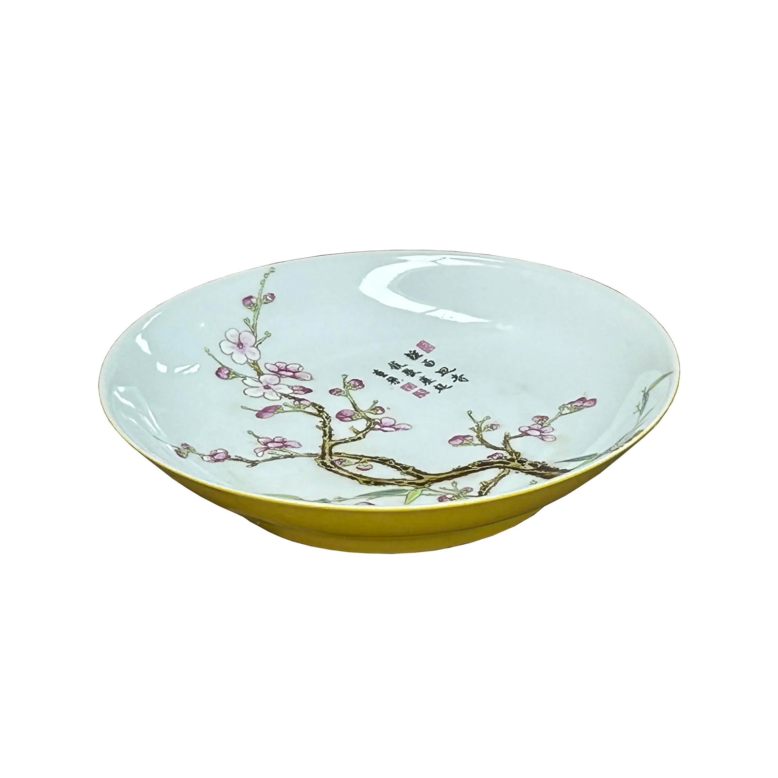 Chinese Pink Blossom Flower White Porcelain Plate Display Art - 4