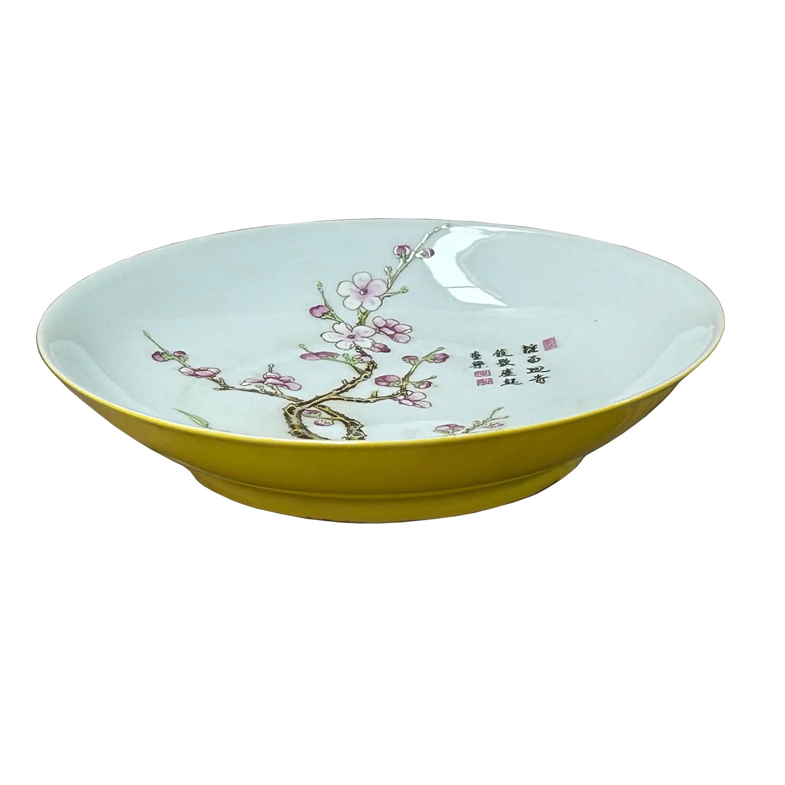 Chinese Pink Blossom Flower White Porcelain Plate Display Art - 5