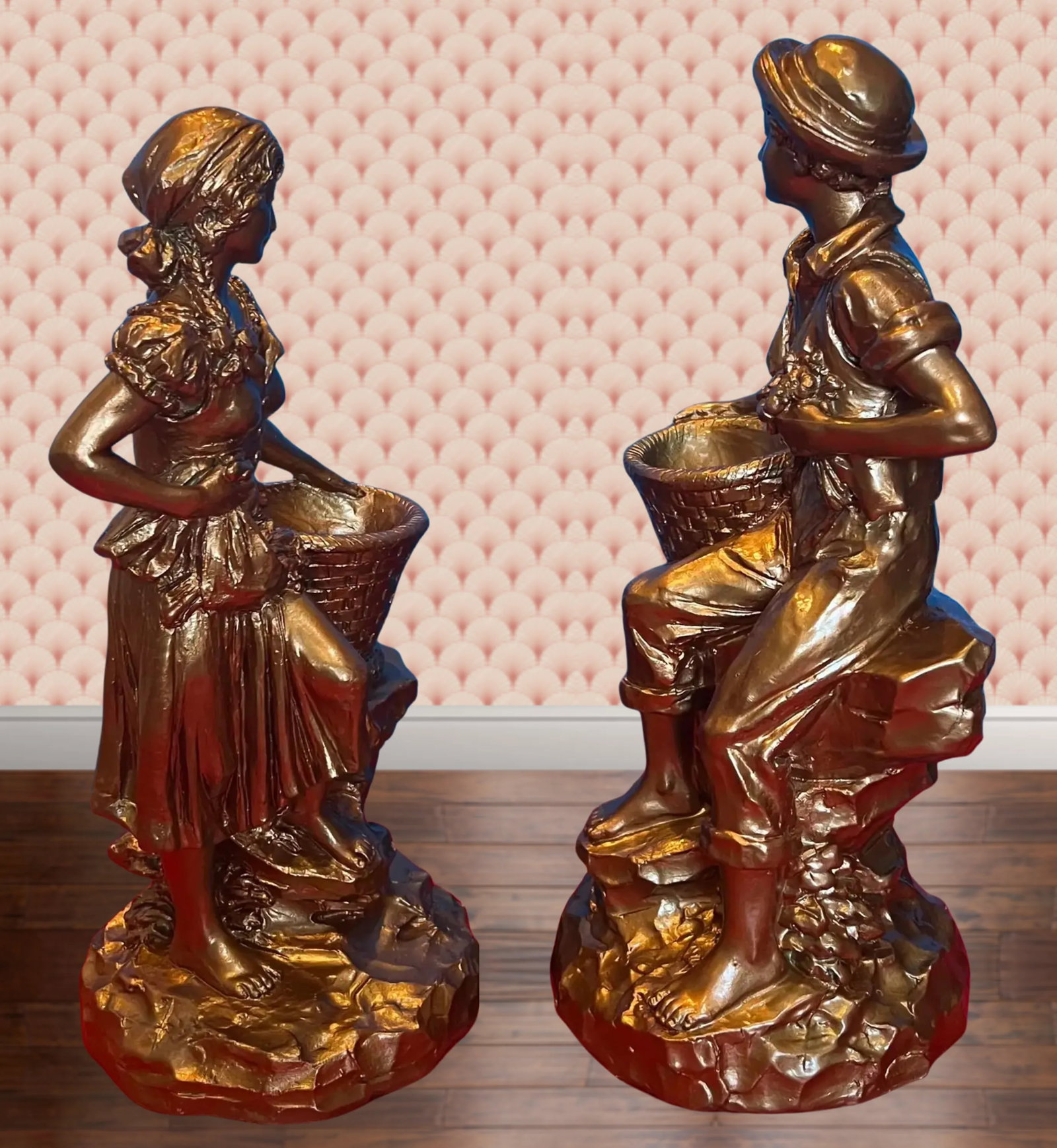 Marwal Village Boy & Girl Holding Baskets - A Pair - 13