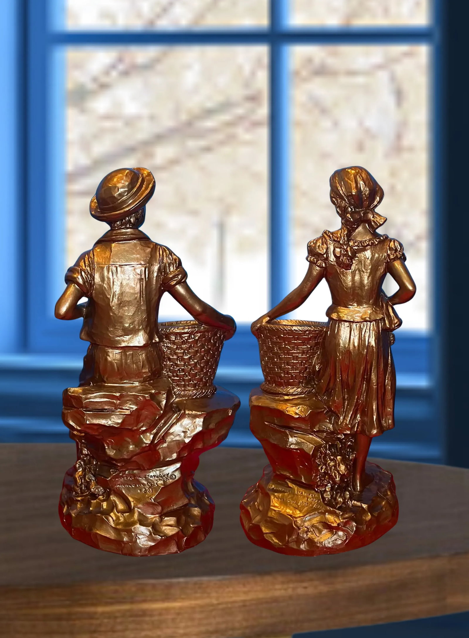 Marwal Village Boy & Girl Holding Baskets - A Pair - 15