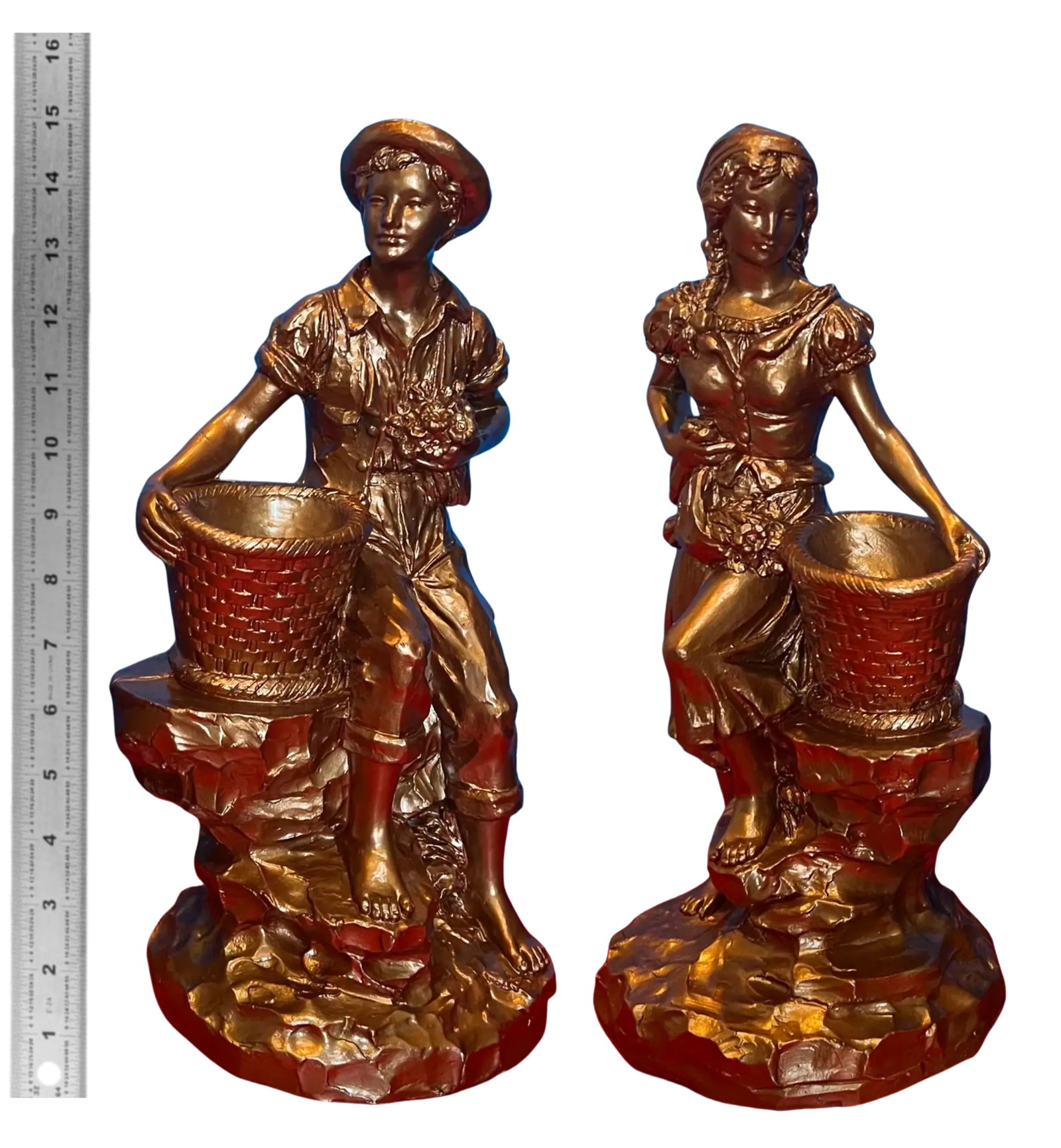 Marwal Village Boy & Girl Holding Baskets - A Pair - 16