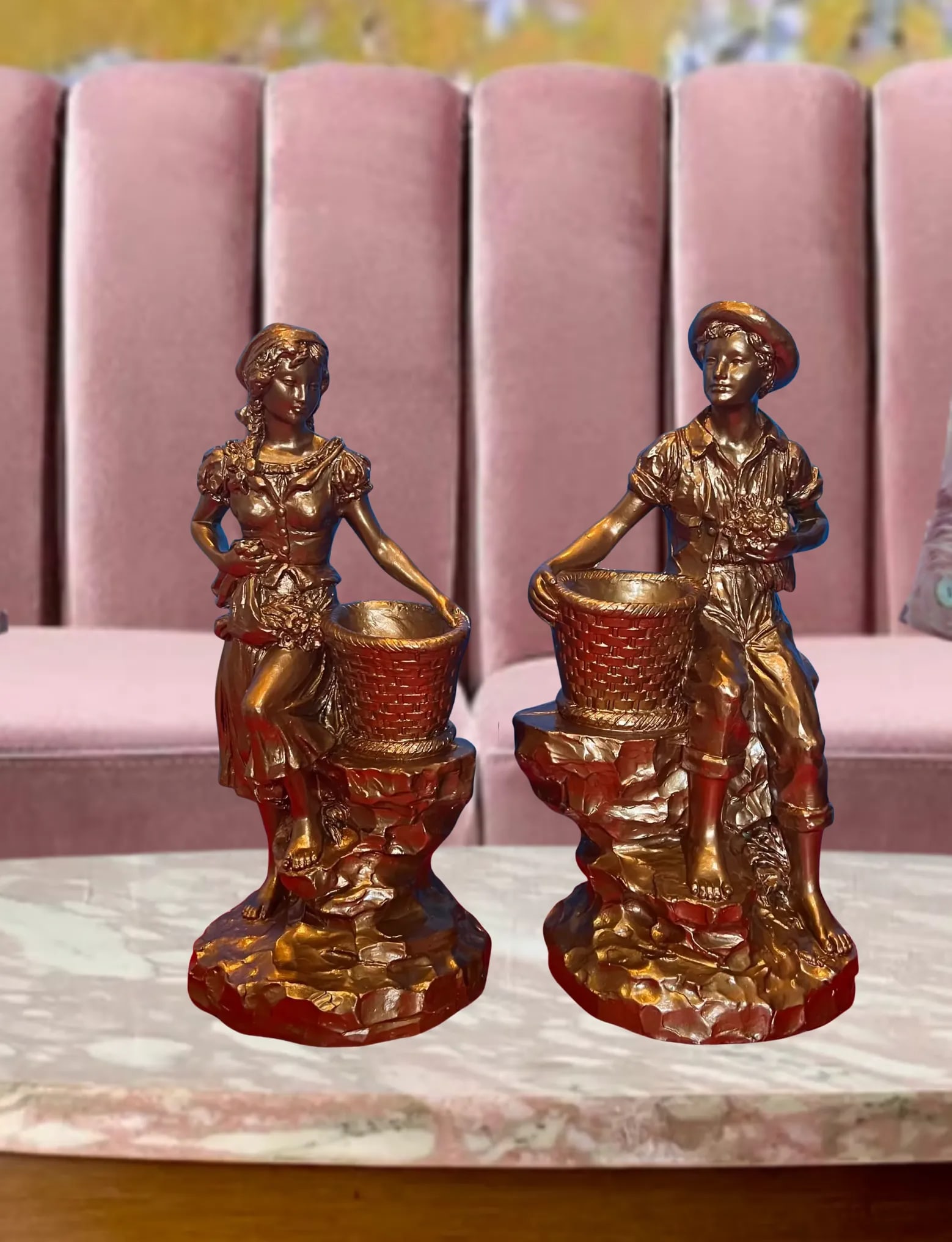 Marwal Village Boy & Girl Holding Baskets - A Pair - 2