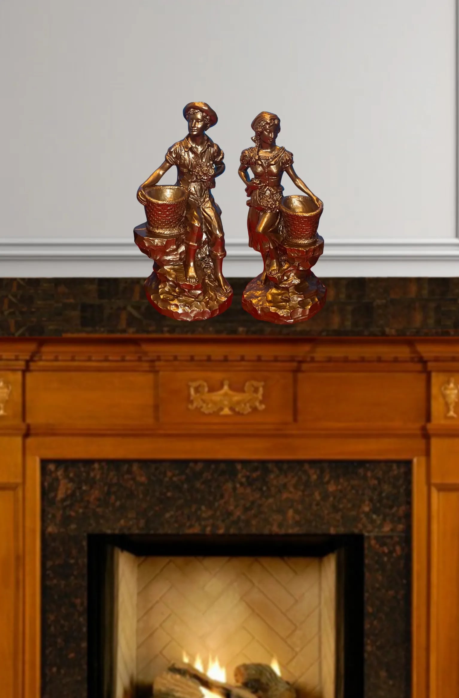 Marwal Village Boy & Girl Holding Baskets - A Pair - 5