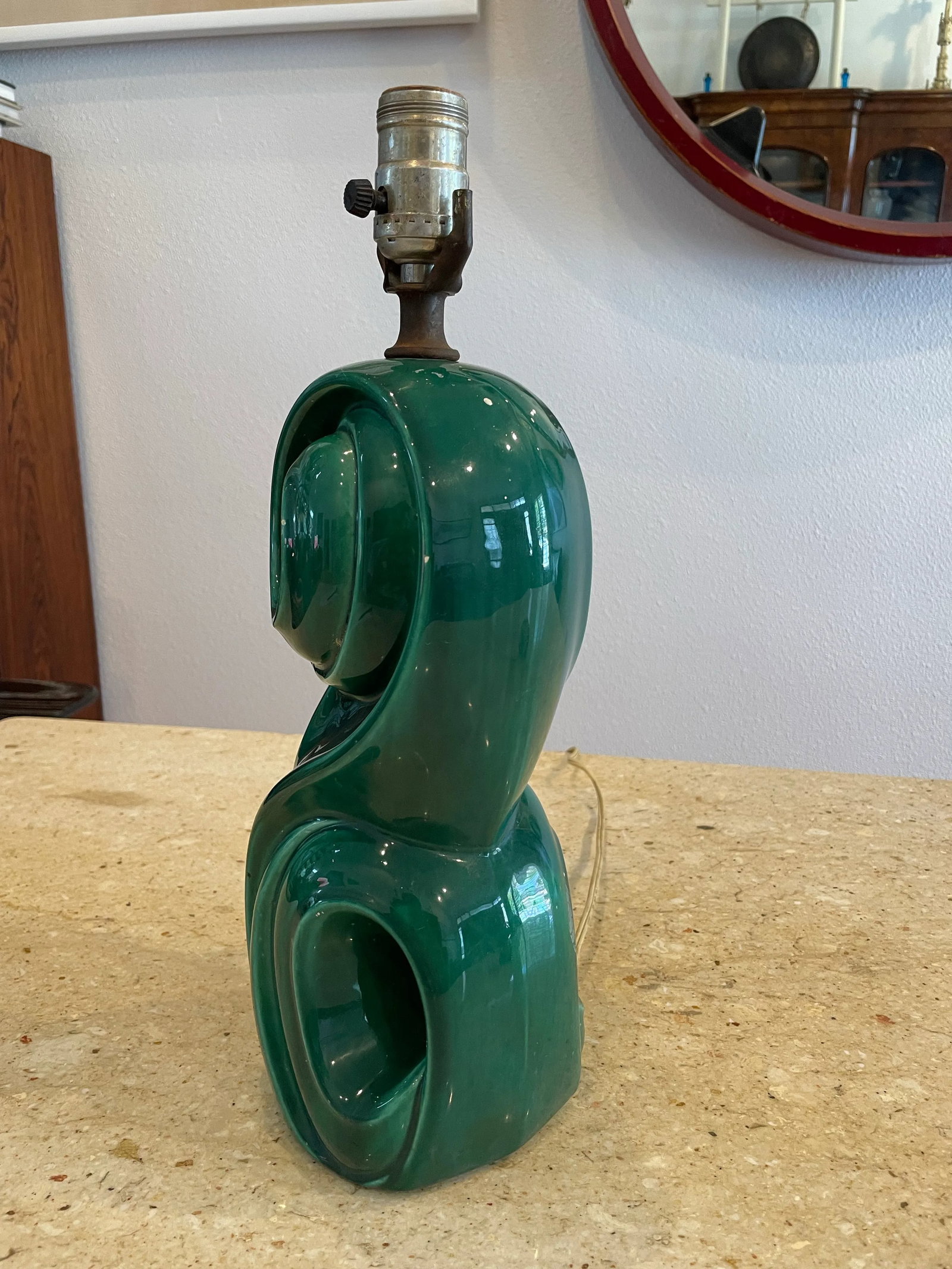 1940s Sculptural Green Glazed Ceramic Lamp – Late Art Deco Design - 2