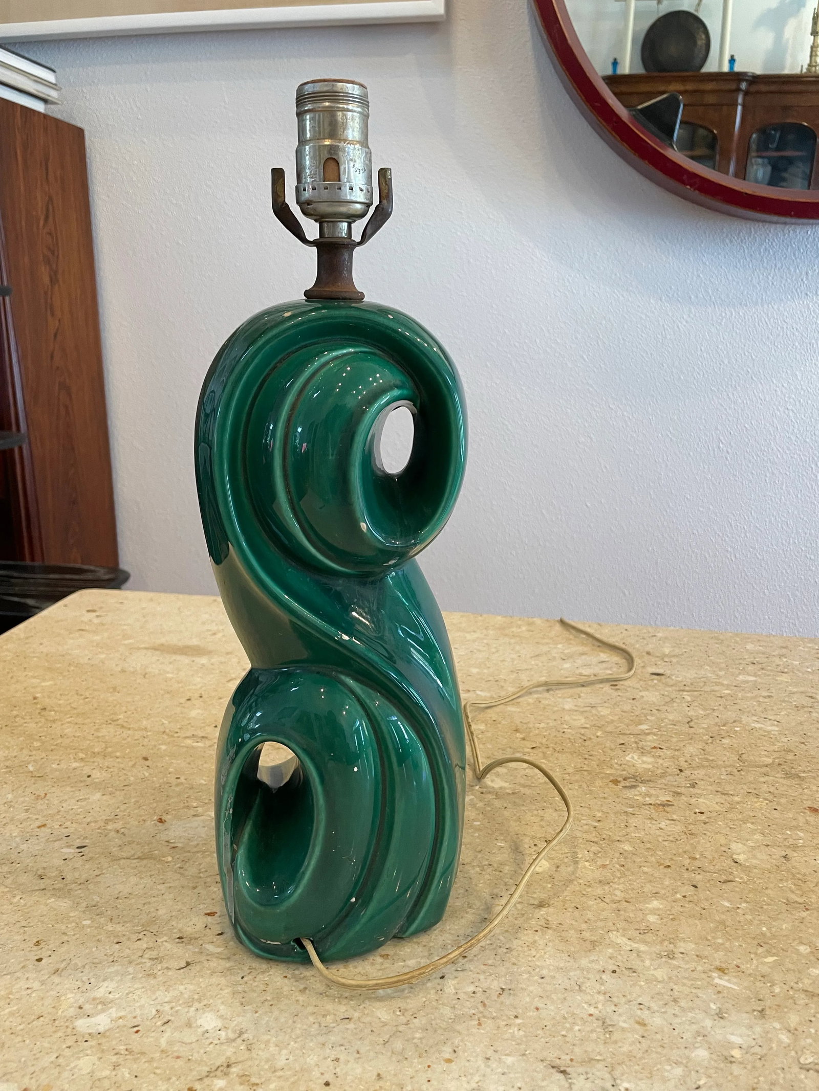 1940s Sculptural Green Glazed Ceramic Lamp – Late Art Deco Design - 3