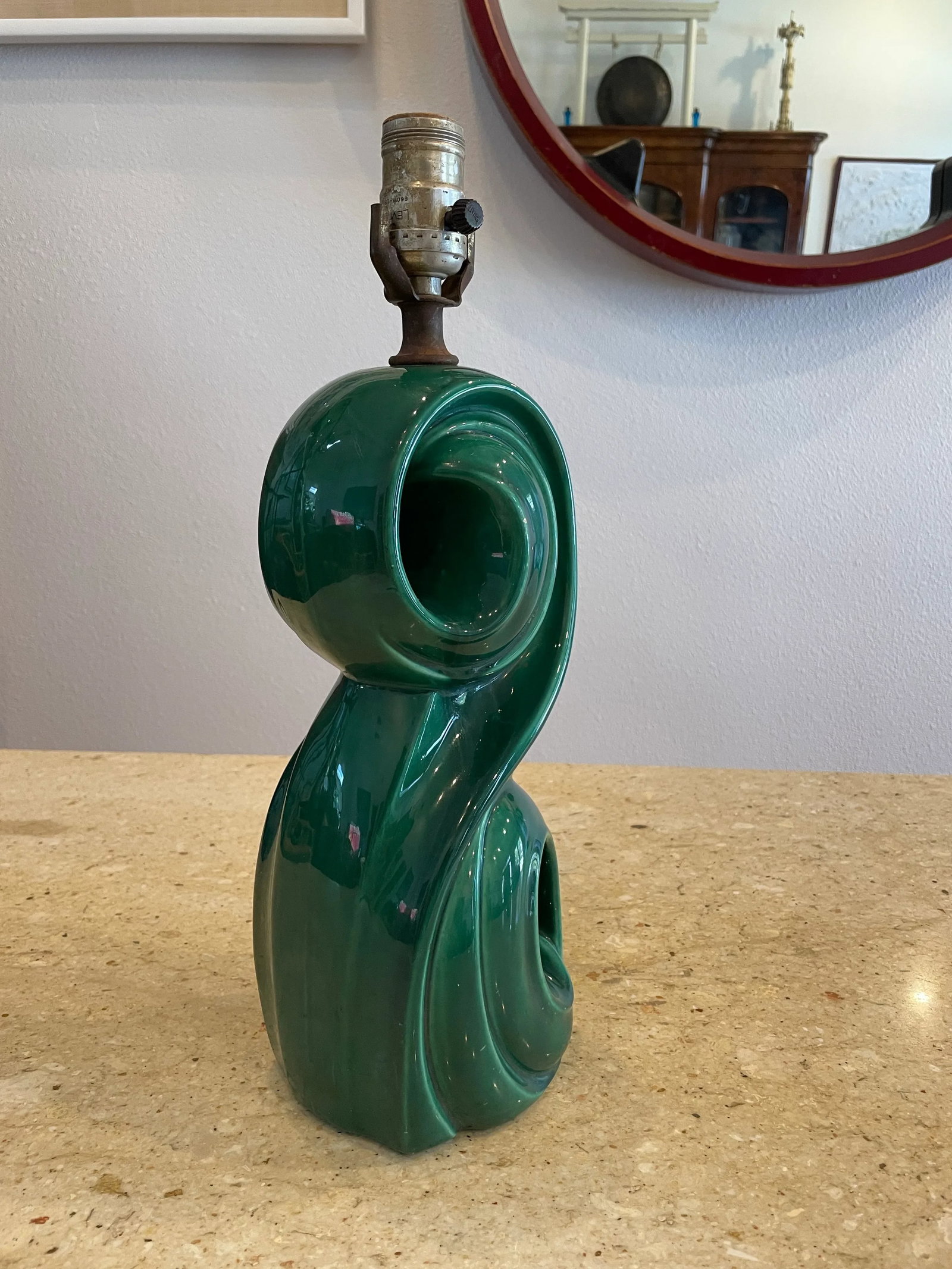 1940s Sculptural Green Glazed Ceramic Lamp – Late Art Deco Design - 4