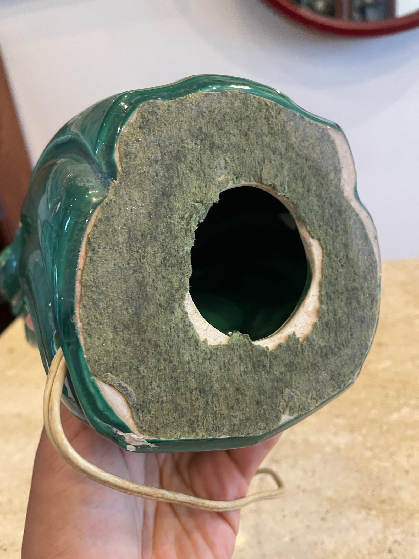 1940s Sculptural Green Glazed Ceramic Lamp – Late Art Deco Design - 6