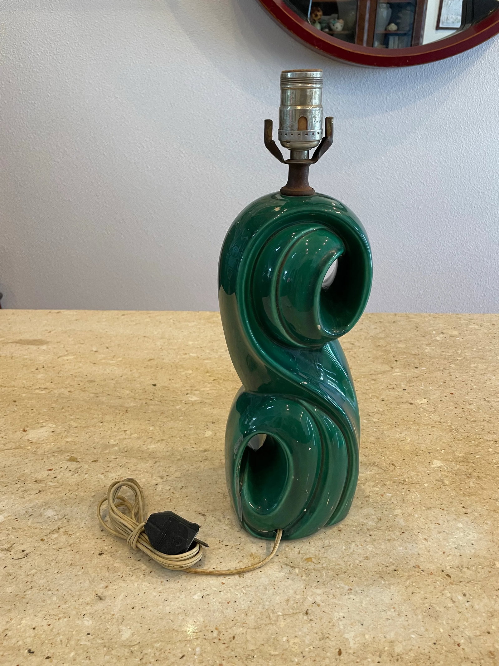 1940s Sculptural Green Glazed Ceramic Lamp – Late Art Deco Design - 8