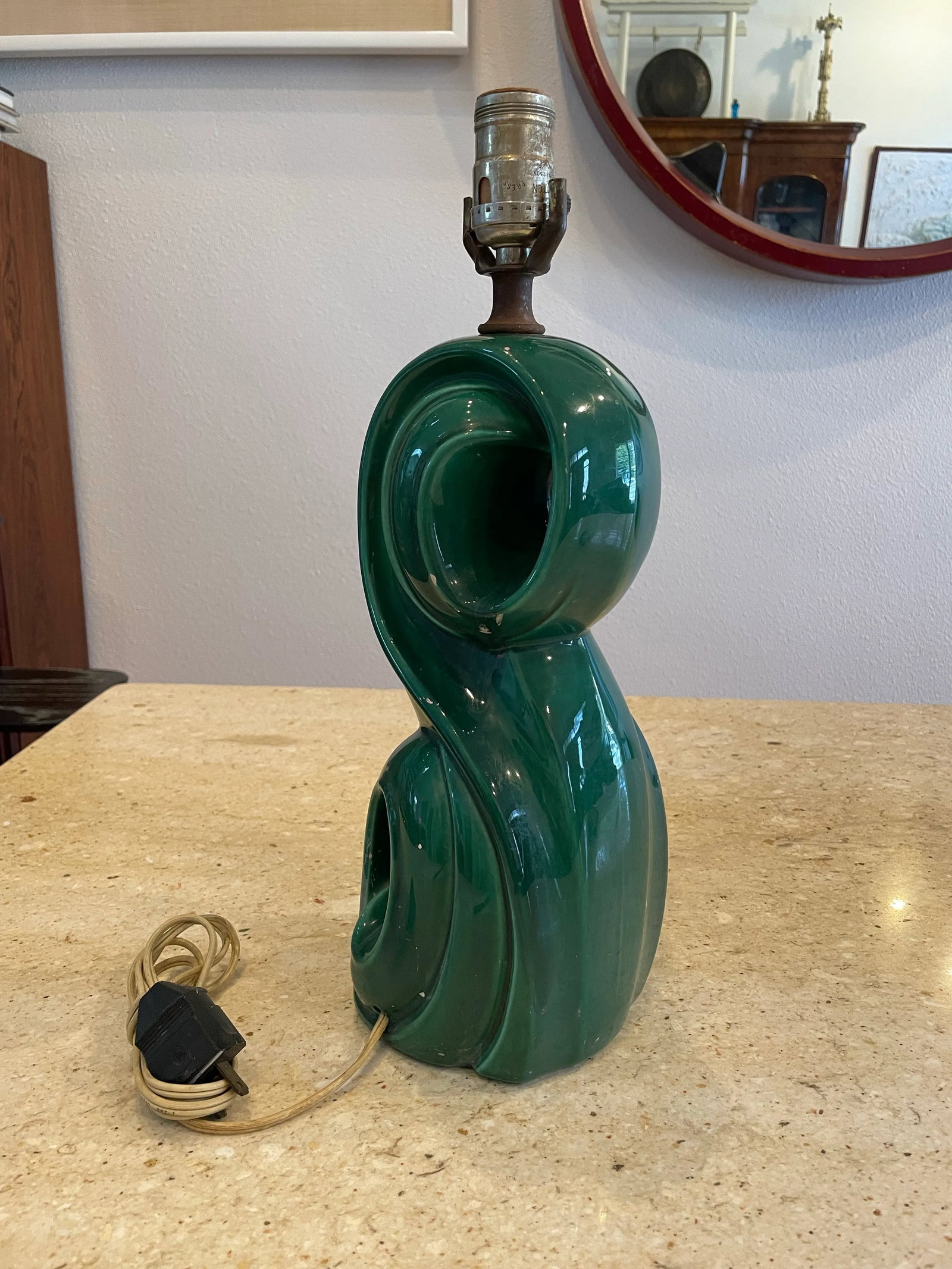 1940s Sculptural Green Glazed Ceramic Lamp – Late Art Deco Design - 9