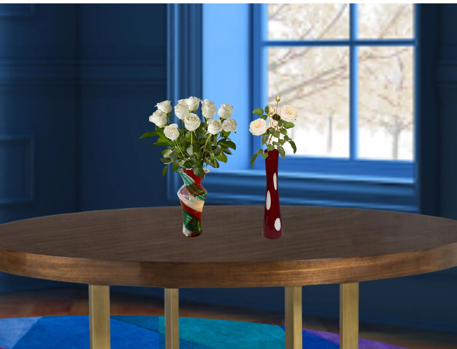 Art Glass Ribbon Swirl and Polka Dot Vase- A Pair - 9