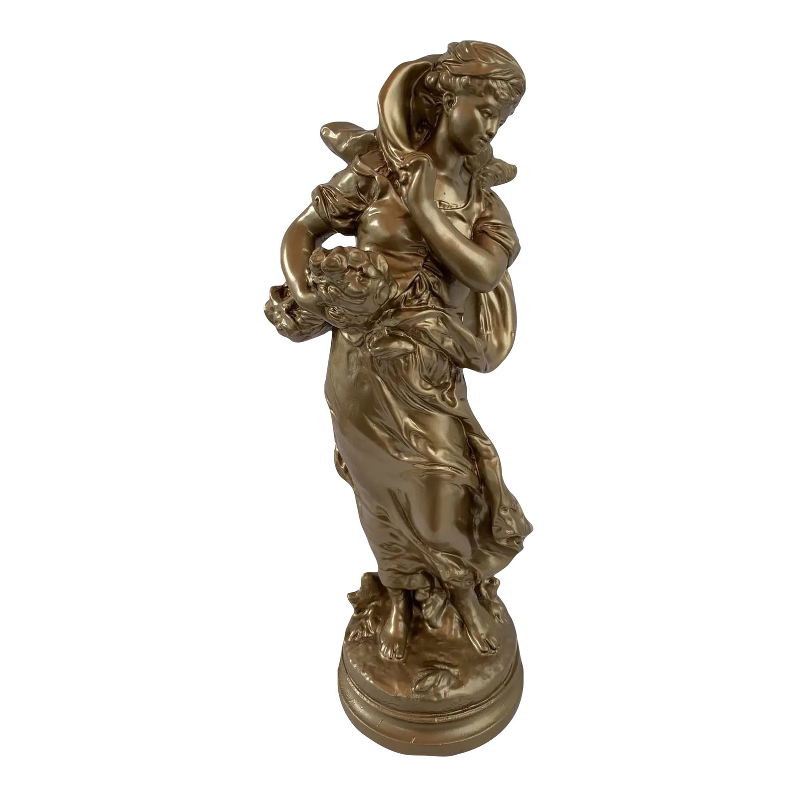 Vintage Chalkware Sculpture Lady: This striking mid-century chalkware sculpture by Alexander Backer stands 18 ½ inches tall and beautifully replicates a bronze original by French sculptor Hippolyte (Hip) Moreau. A graceful