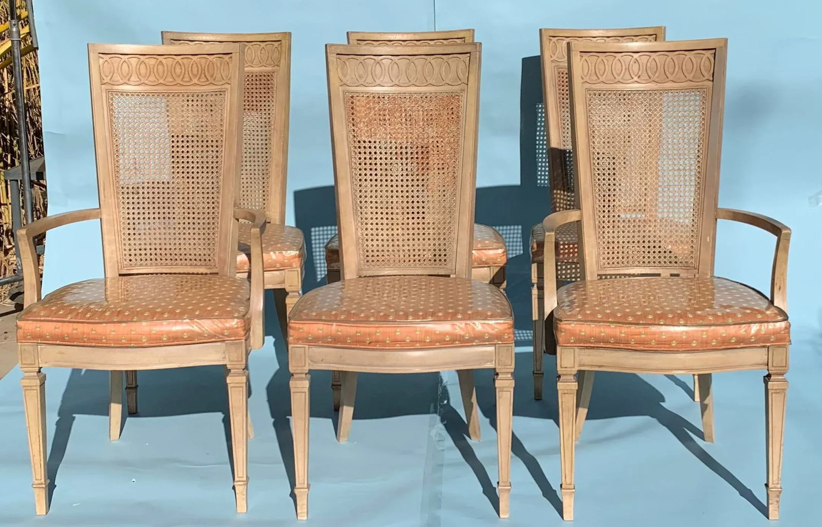 1950s Georgian Style Cane Backed Dining Chairs Set of 6 - 2