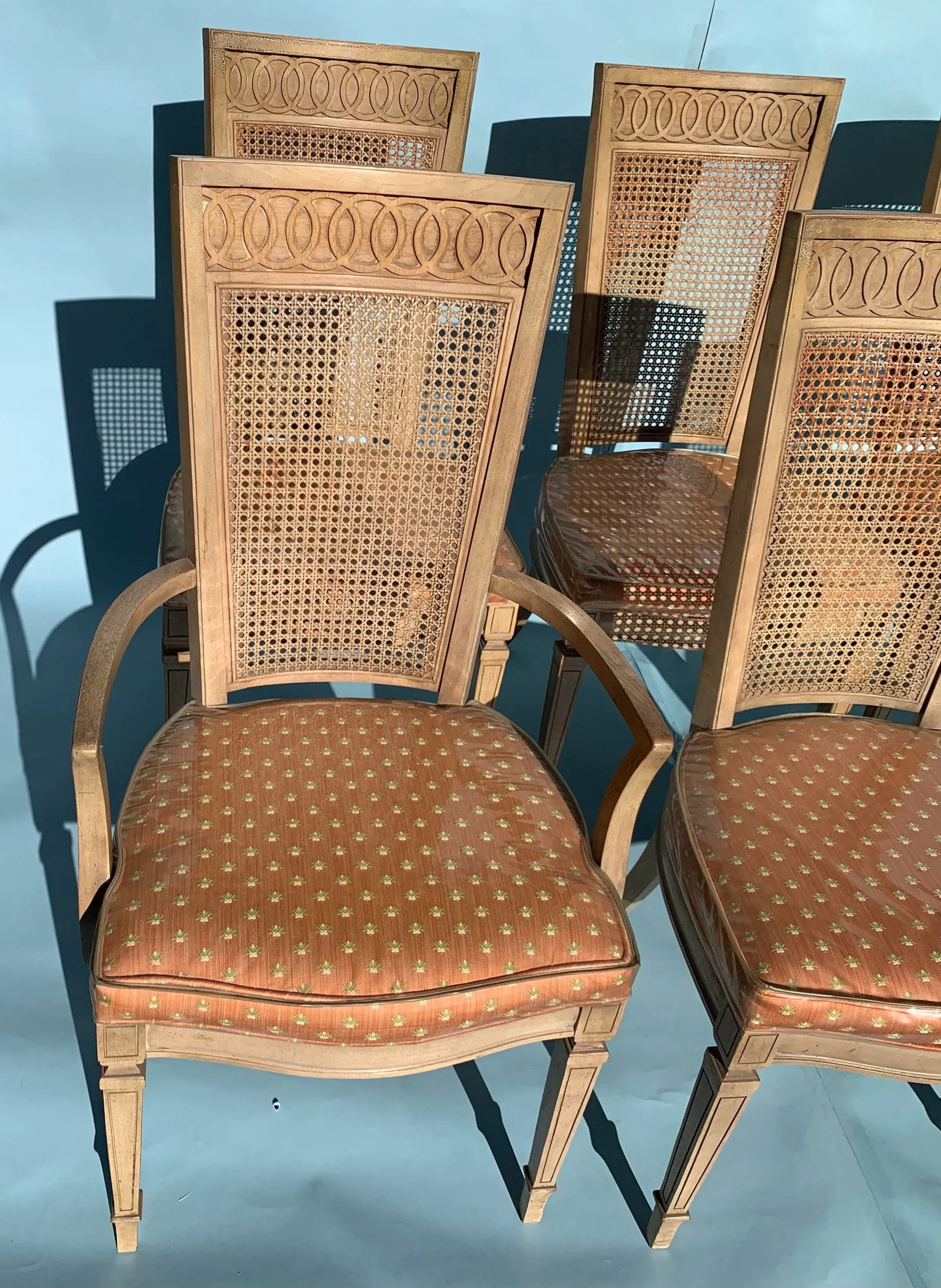 1950s Georgian Style Cane Backed Dining Chairs Set of 6 - 8