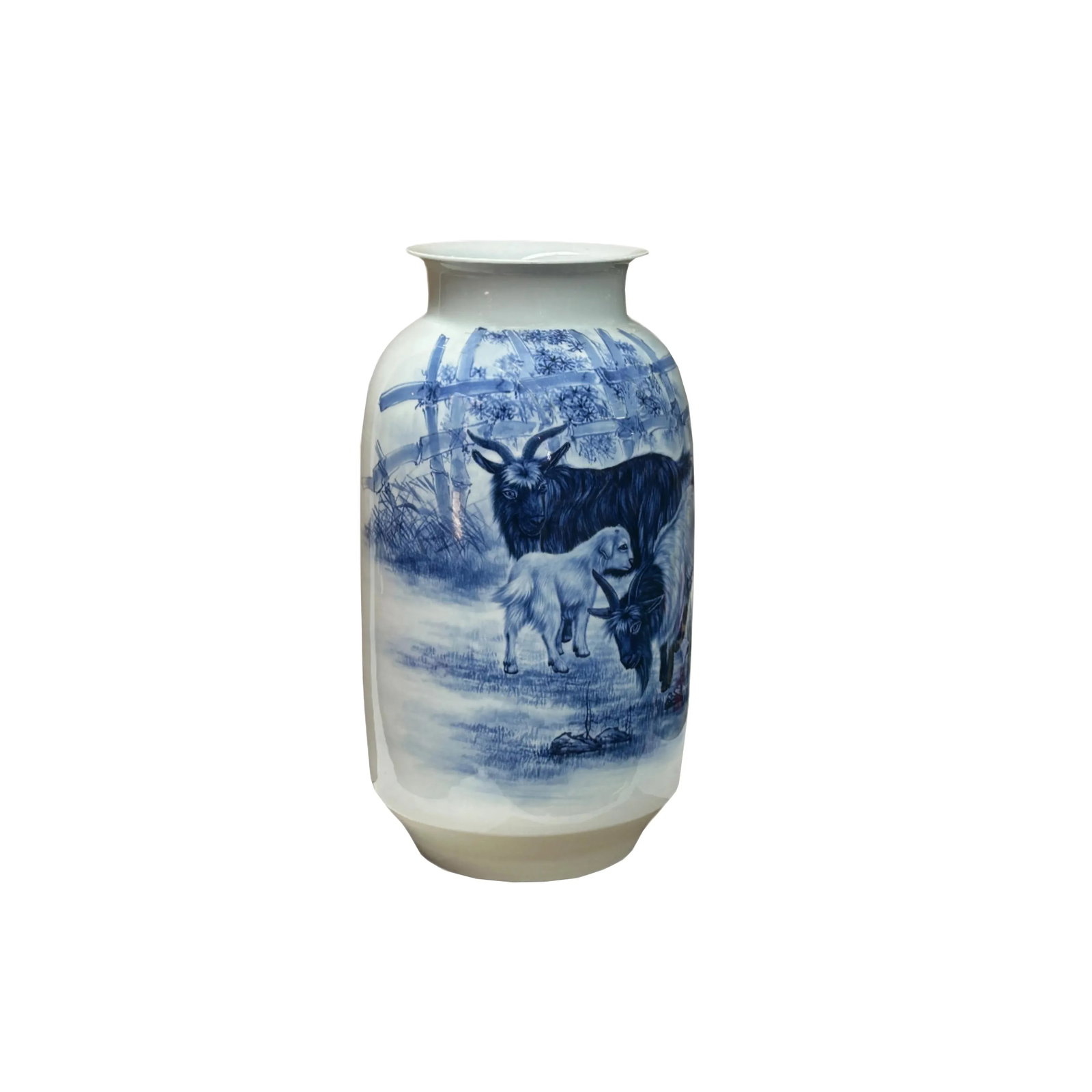 Chinese Blue White Handpaint San Yang Kai Tai Scenery Porcelain Vase - 5