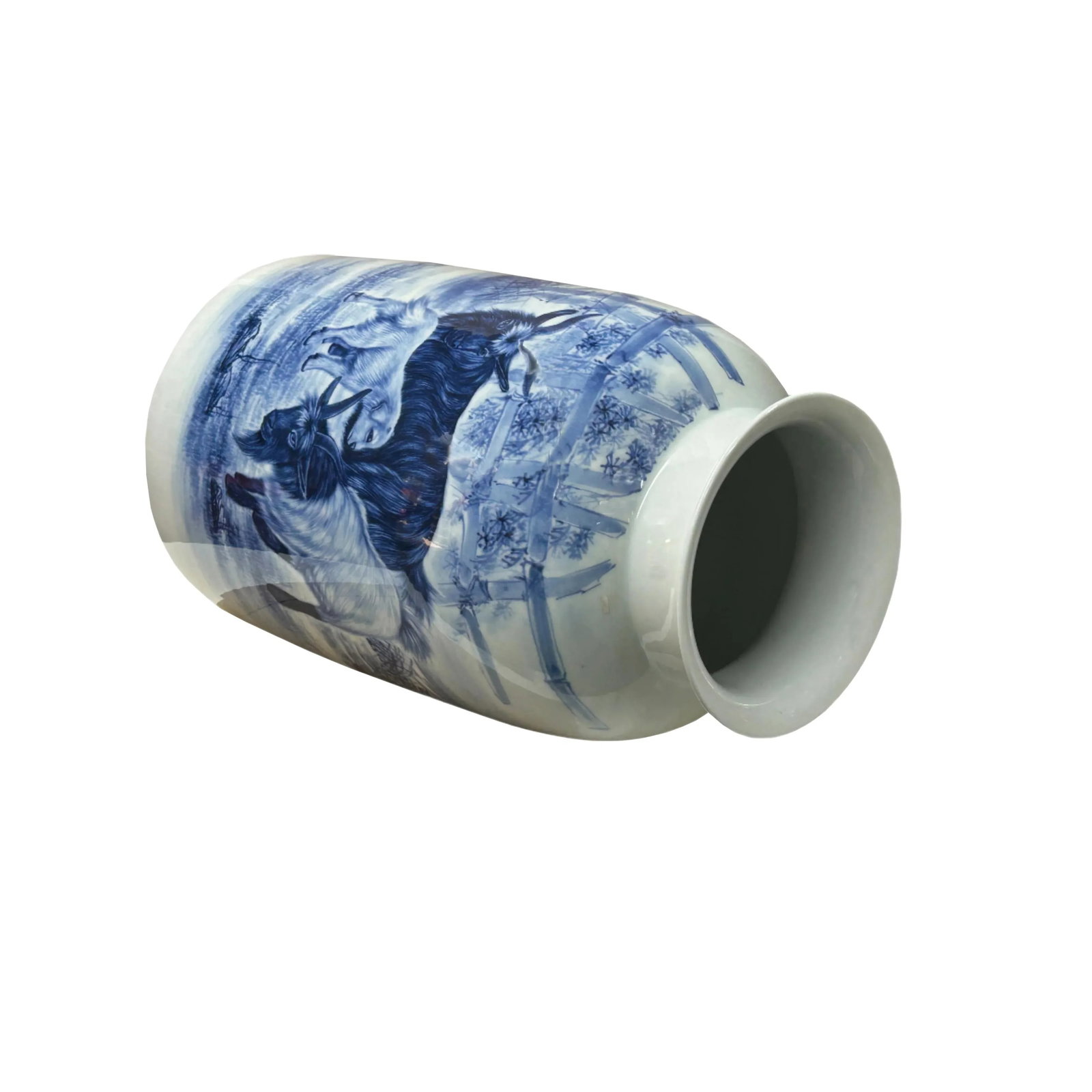 Chinese Blue White Handpaint San Yang Kai Tai Scenery Porcelain Vase - 8