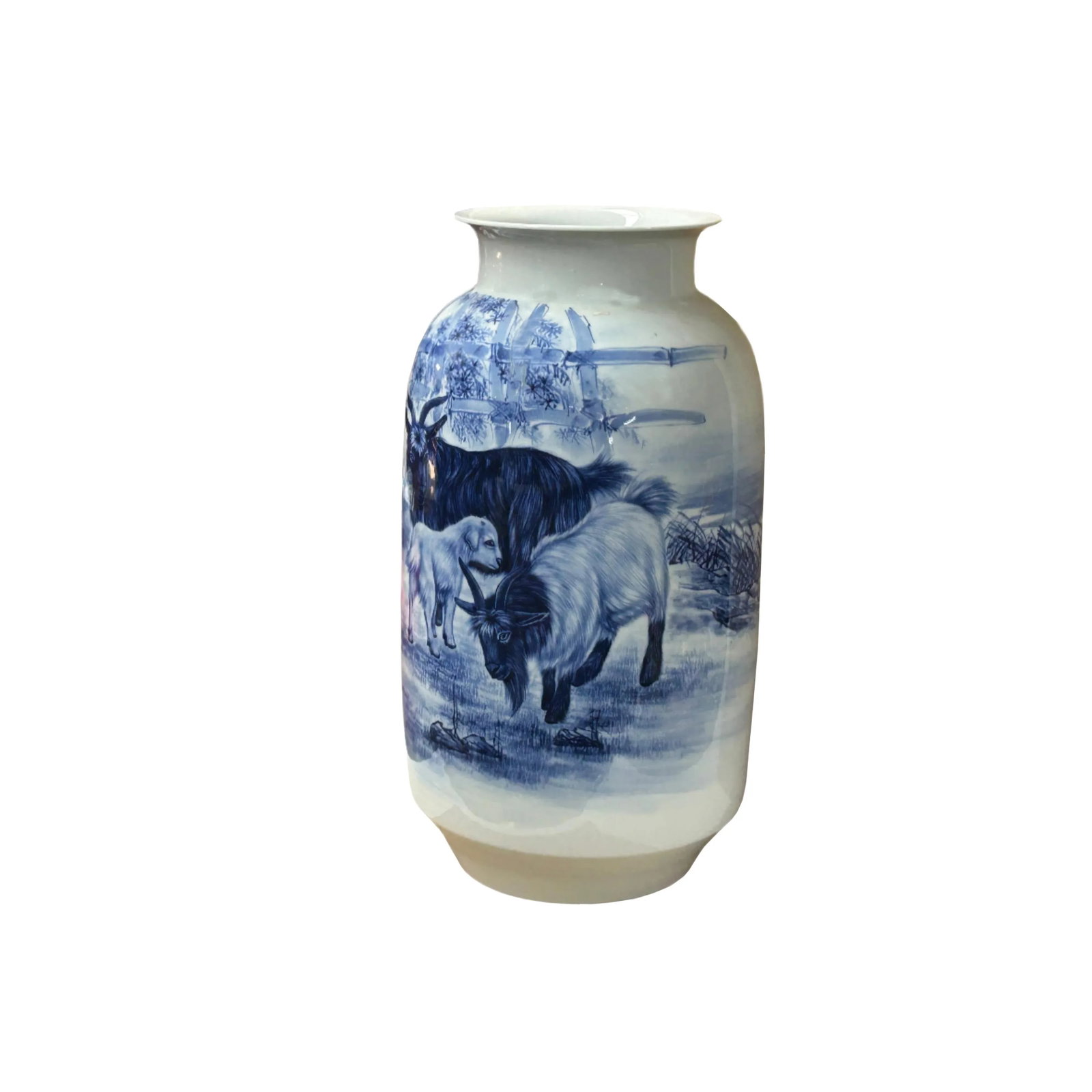 Chinese Blue White Handpaint San Yang Kai Tai Scenery Porcelain Vase - 9