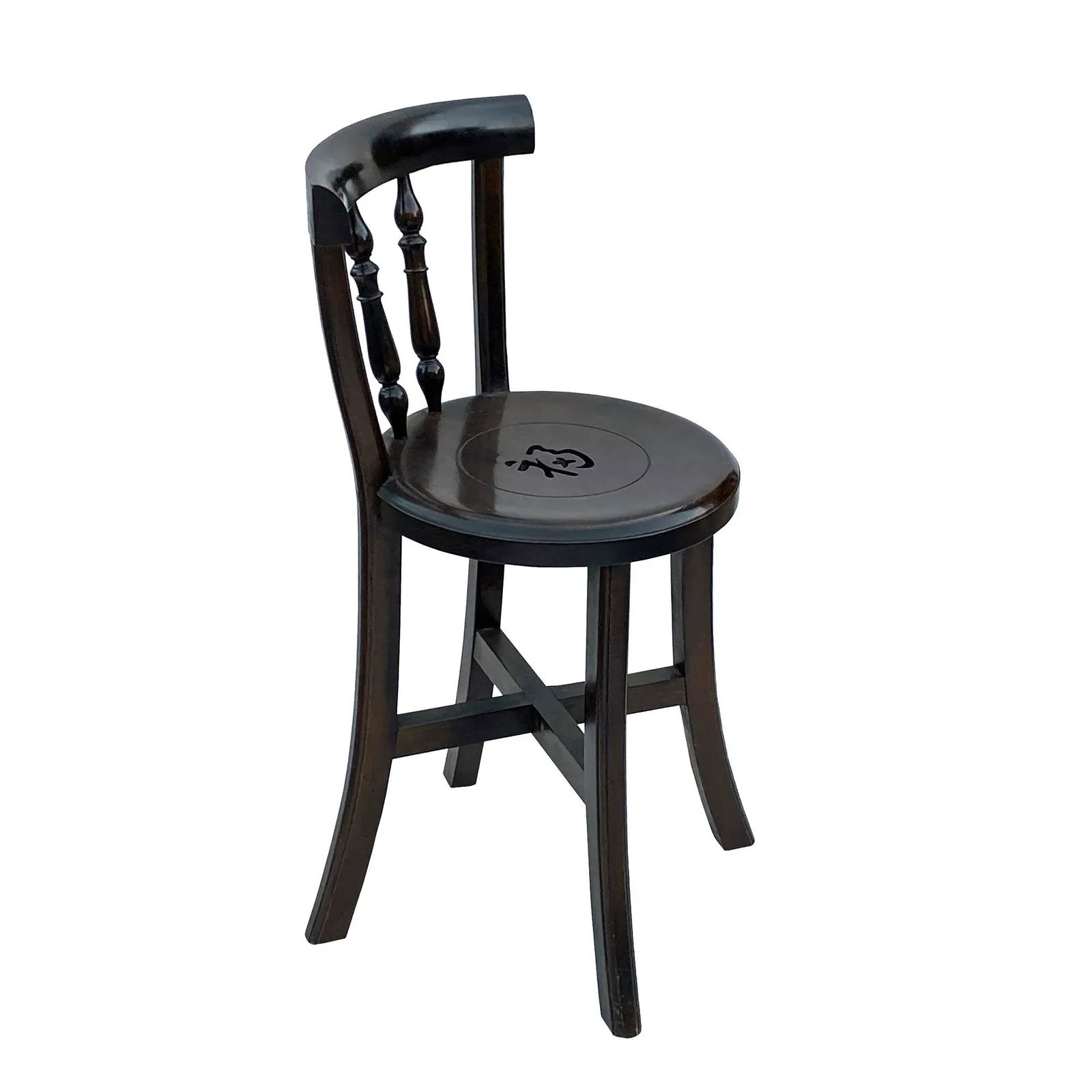 Chinese Handmade Round Brown Stain Fok Side Chair W Back - 3