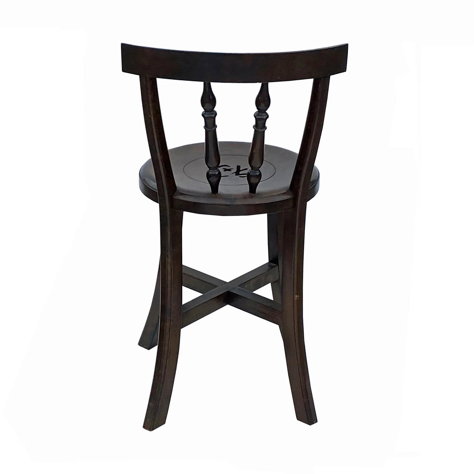 Chinese Handmade Round Brown Stain Fok Side Chair W Back - 4