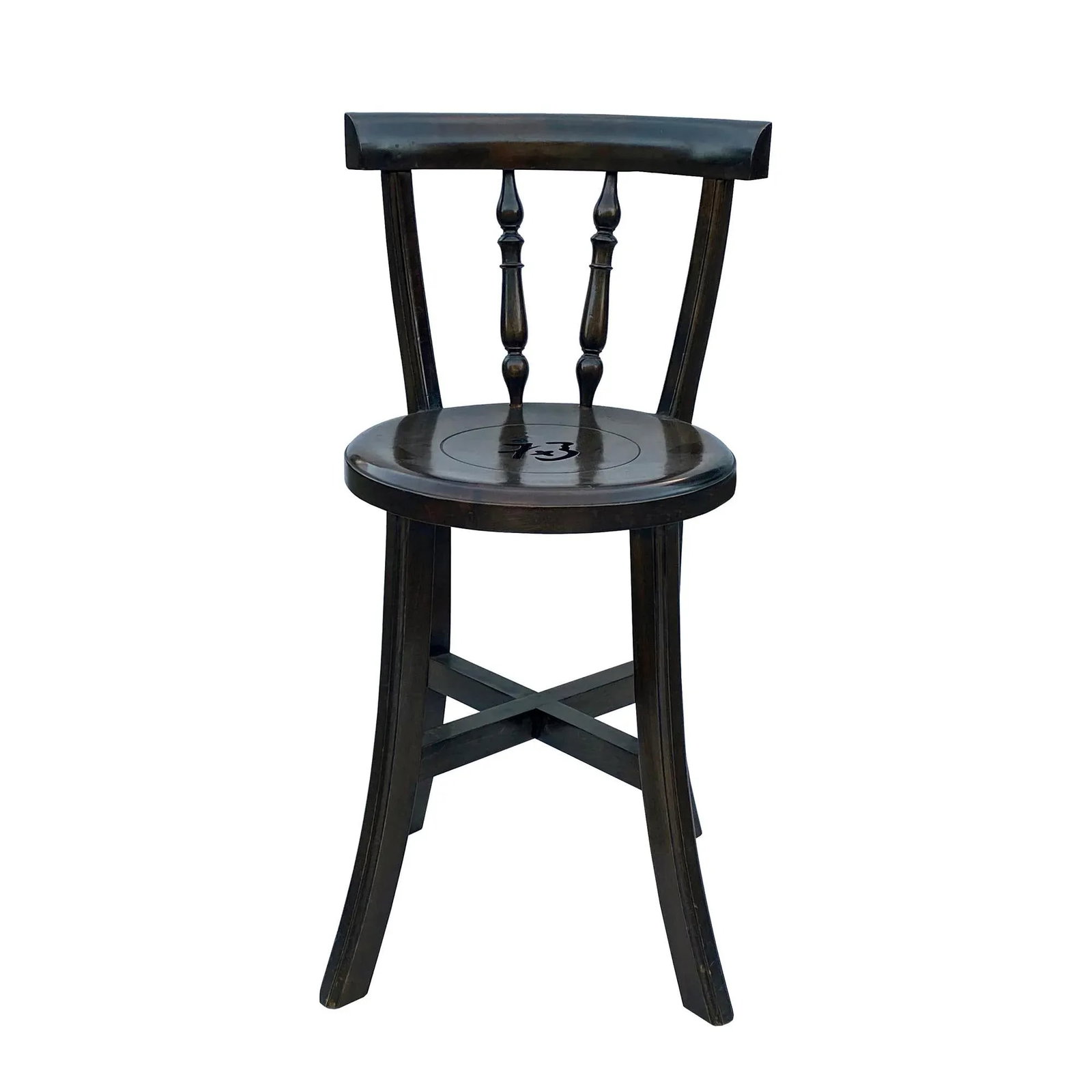 Chinese Handmade Round Brown Stain Fok Side Chair W Back - 6