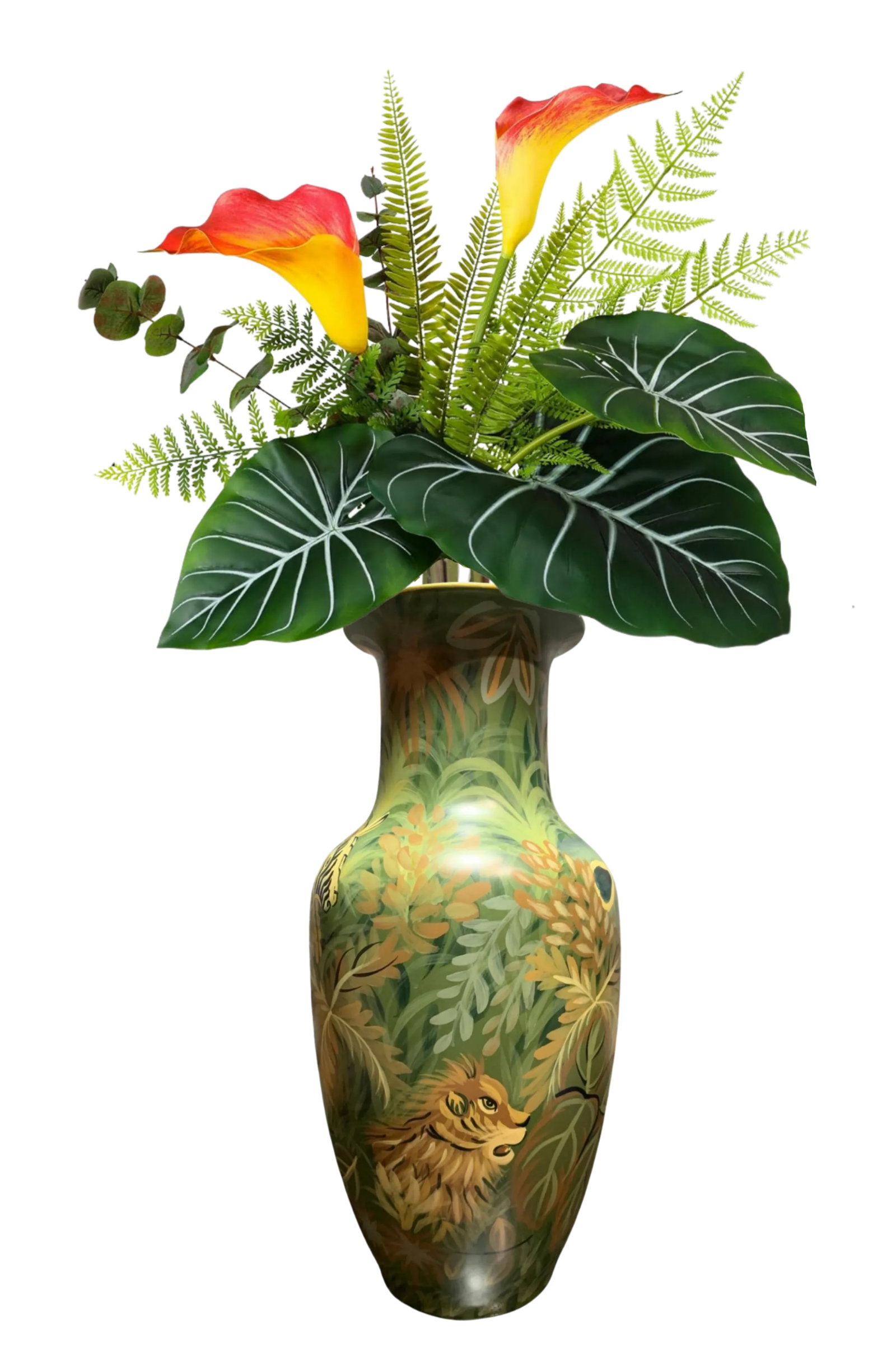 Large Vintage Hand Painted Jungle Ceramic Vase - 10