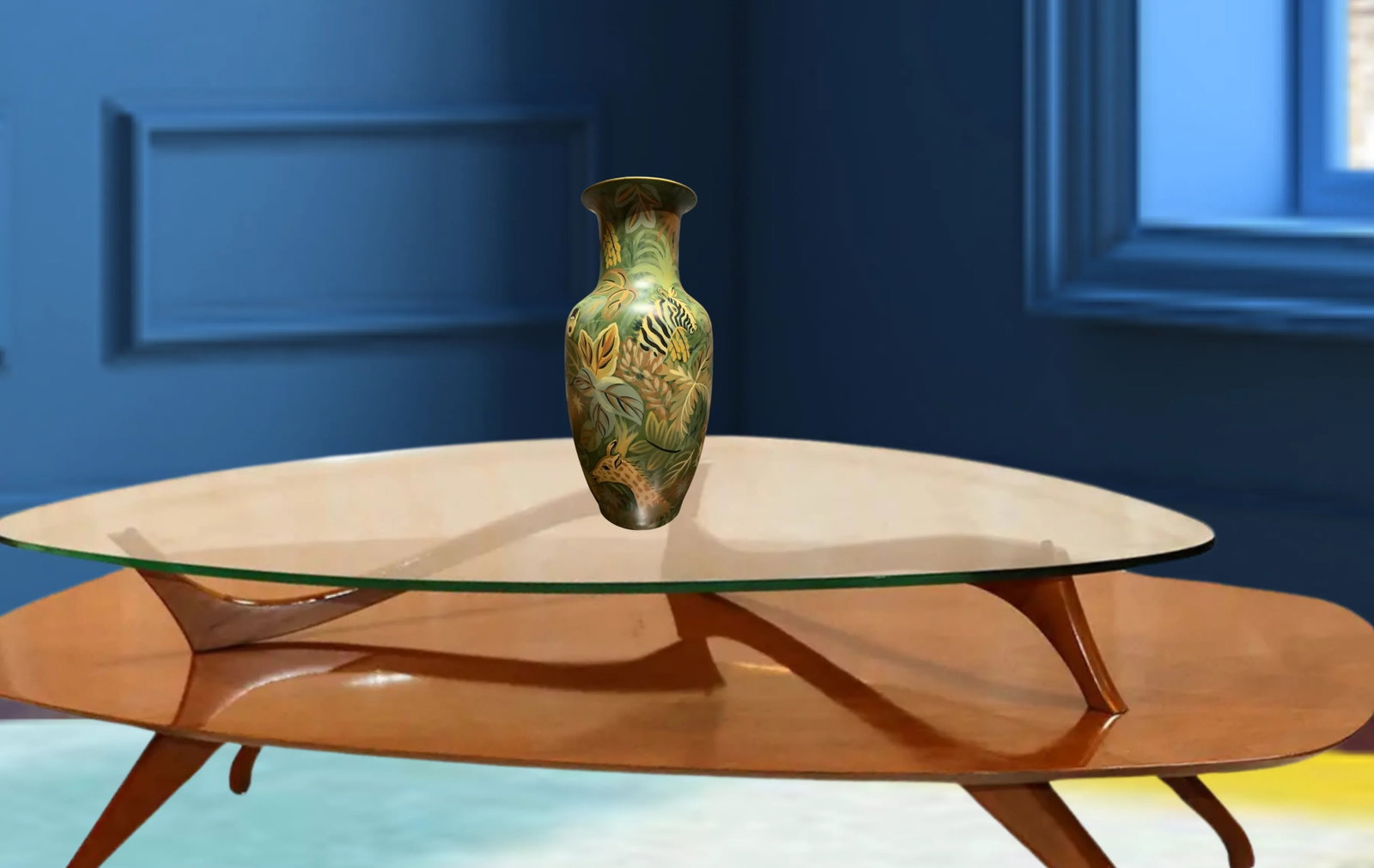 Large Vintage Hand Painted Jungle Ceramic Vase - 11