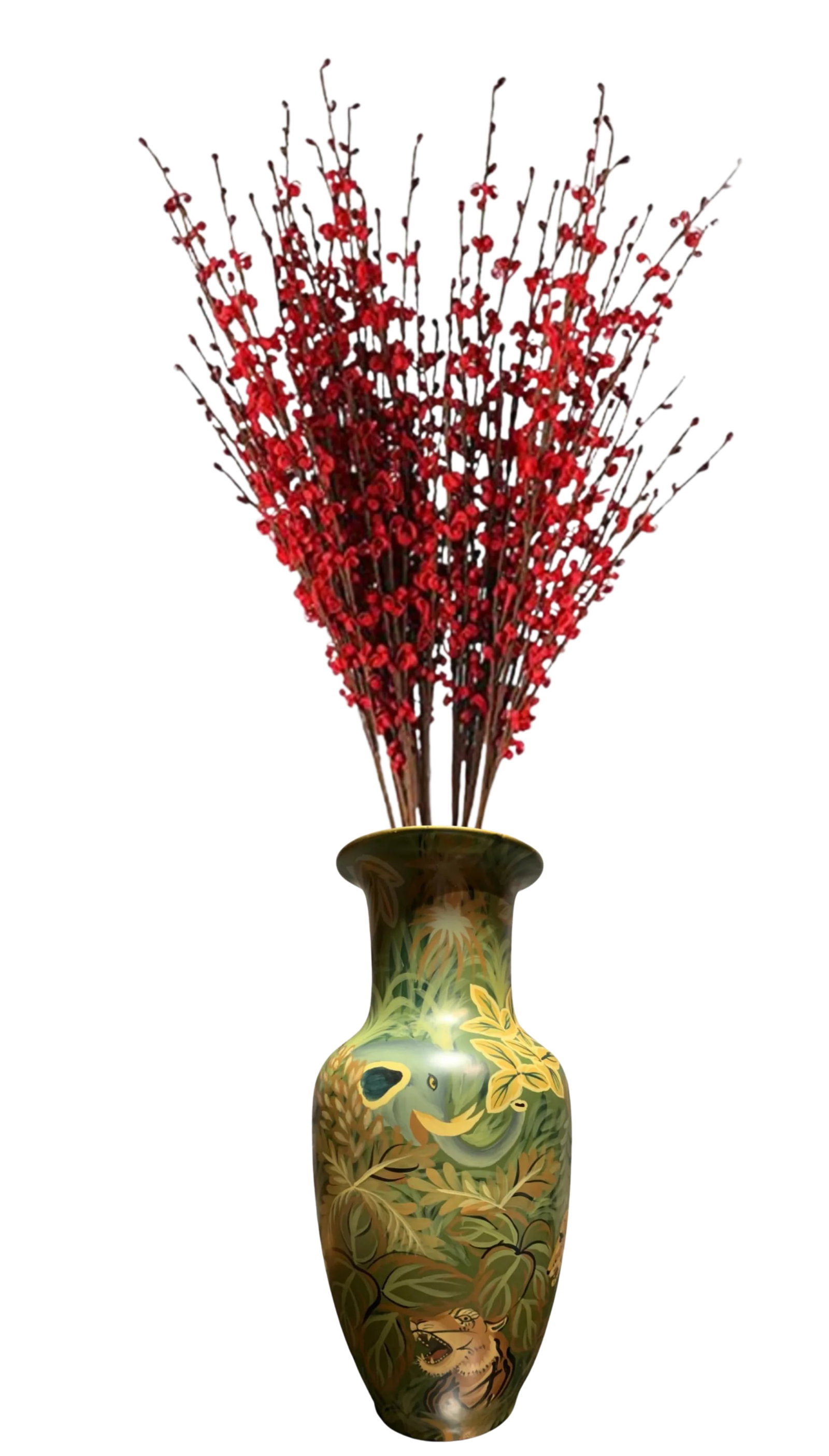 Large Vintage Hand Painted Jungle Ceramic Vase - 12