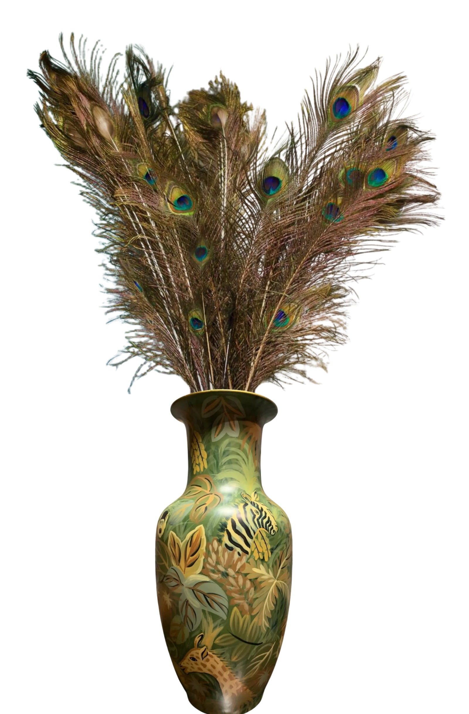 Large Vintage Hand Painted Jungle Ceramic Vase - 2