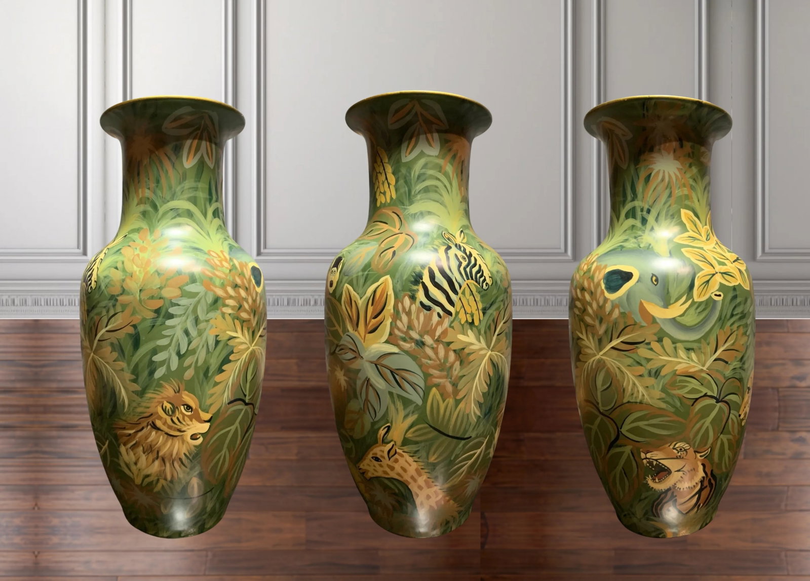 Large Vintage Hand Painted Jungle Ceramic Vase - 5