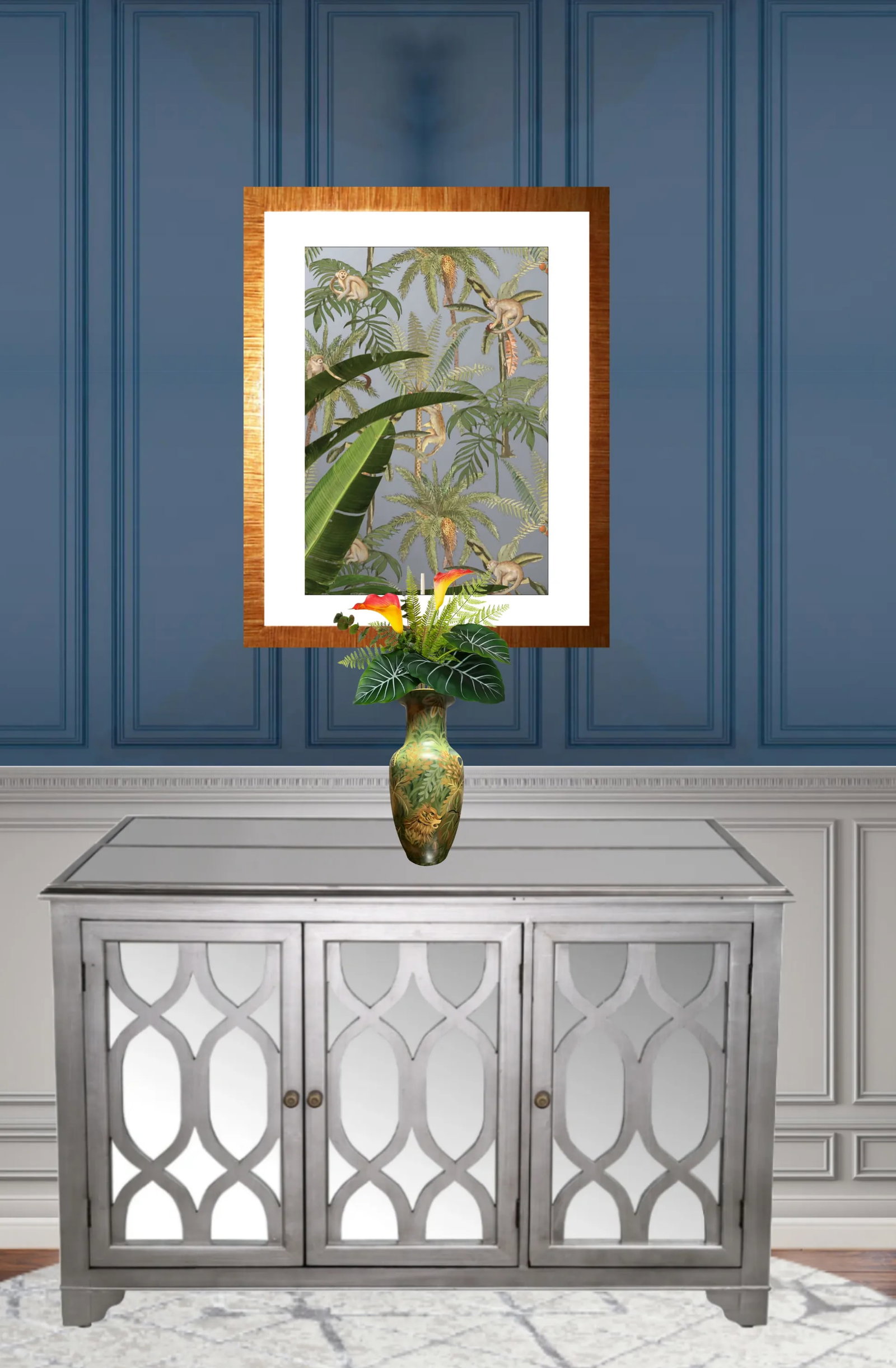 Large Vintage Hand Painted Jungle Ceramic Vase - 9
