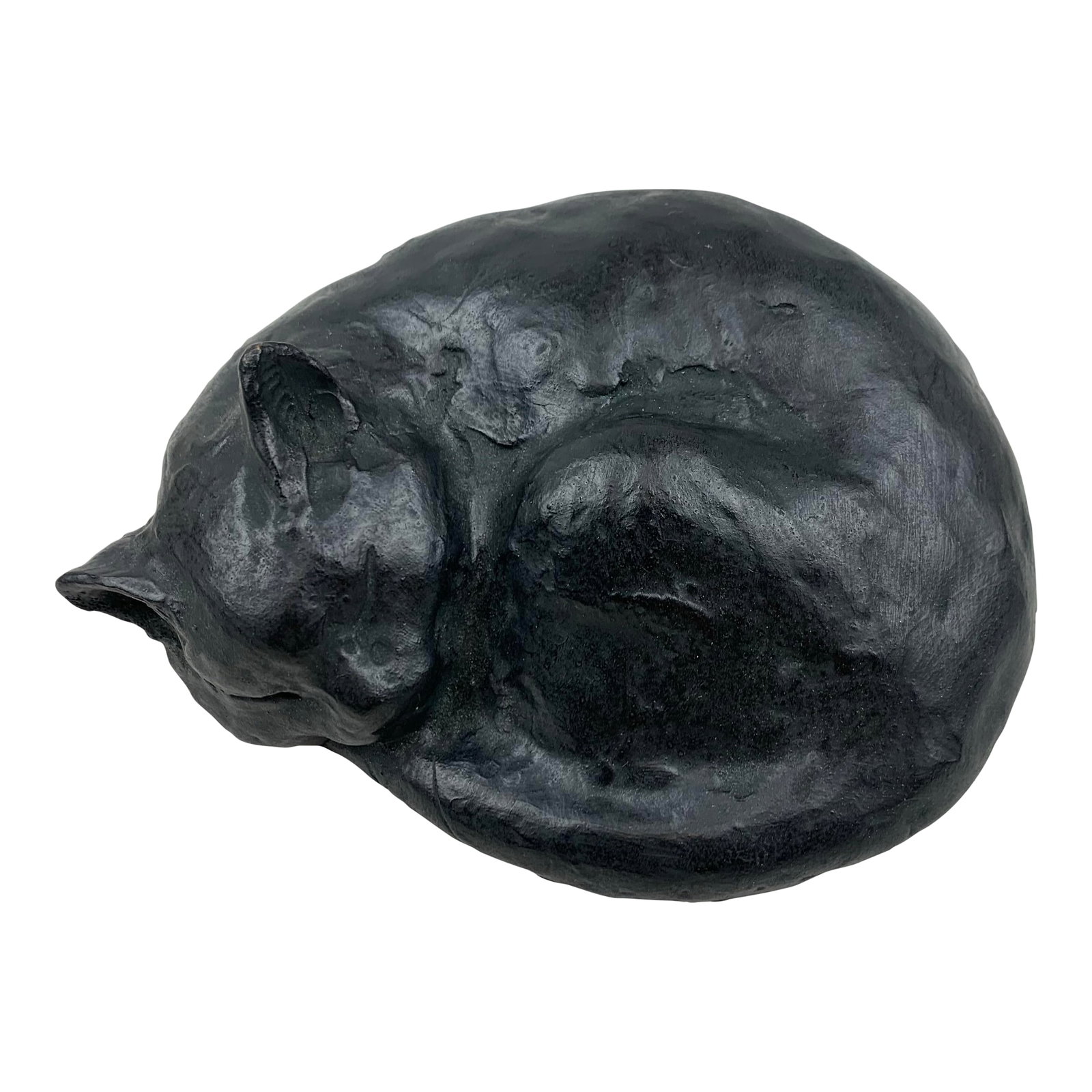 Vintage Black Sleeping Cat Figurine: A vintage Japanese sleeping fox figurine. Black and made of clay. With wooden box for containing. Condition: Alterations: Original Condition Unaltered Imperfections: Some Imperfections Condition Notes