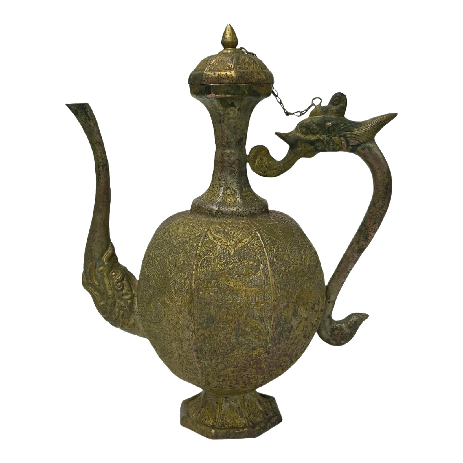Handmade Artistic Brass Metal Color Wine Jar Shape Display Figure: This magnificent Asian style bronze ewer, likely a Lota or Aftaba, is a testament to centuries of artistic tradition and craftsmanship. Its a beautiful, well crafted piece featuring intricate etched