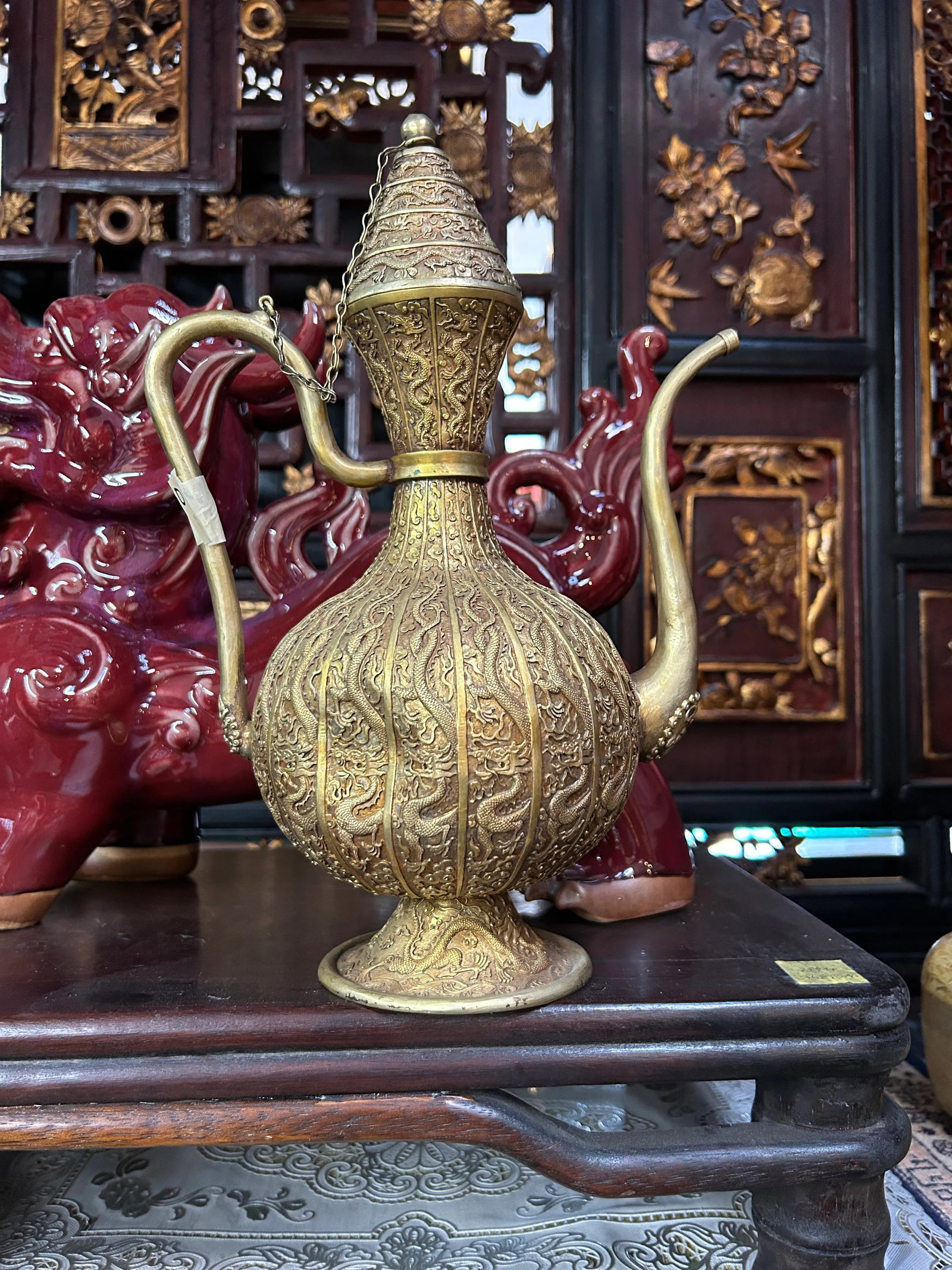 Handmade Artistic Brass Metal Color Wine Jar Shape Display Figure - 17