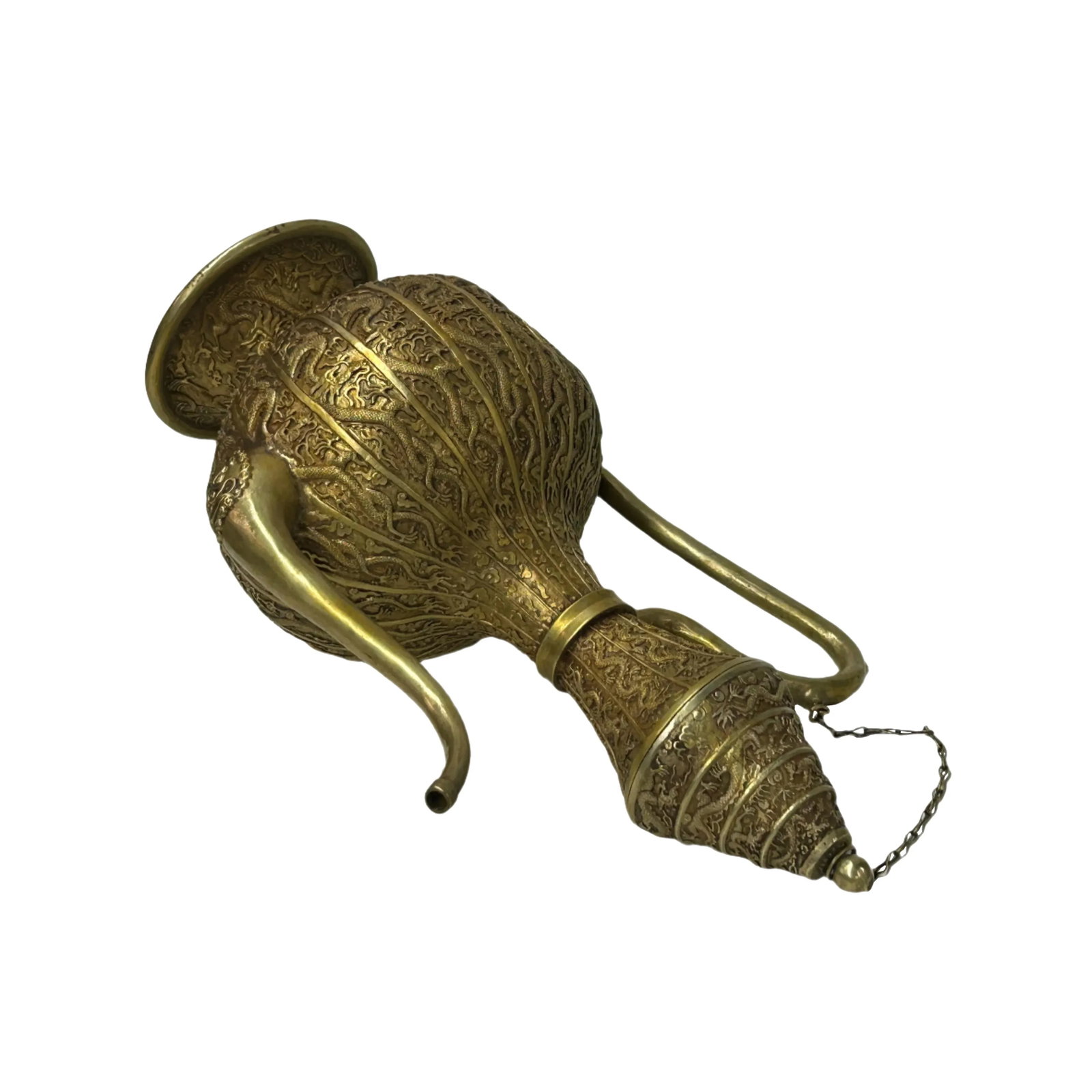 Handmade Artistic Brass Metal Color Wine Jar Shape Display Figure - 5