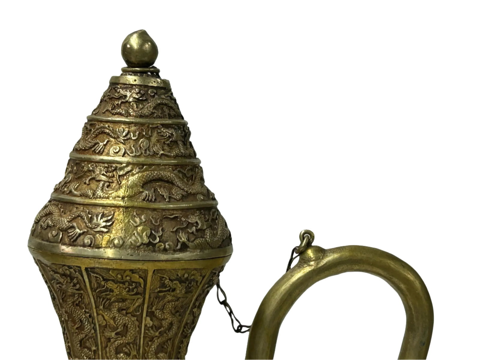 Handmade Artistic Brass Metal Color Wine Jar Shape Display Figure - 7