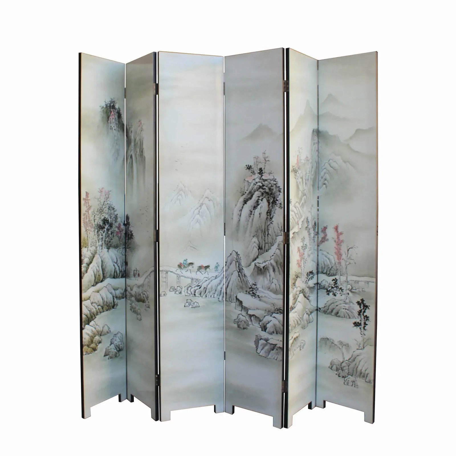 Off White Base Oriental Mountain Trees Scenery Theme Graphic Screen - 2