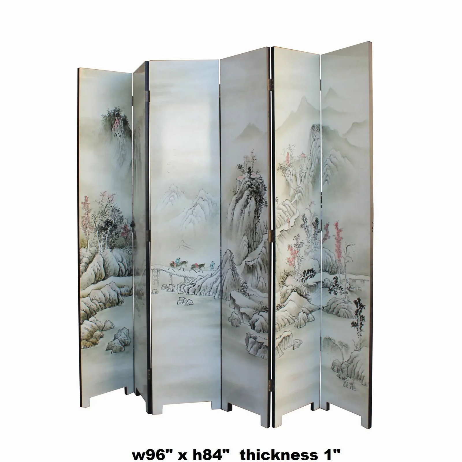 Off White Base Oriental Mountain Trees Scenery Theme Graphic Screen - 3