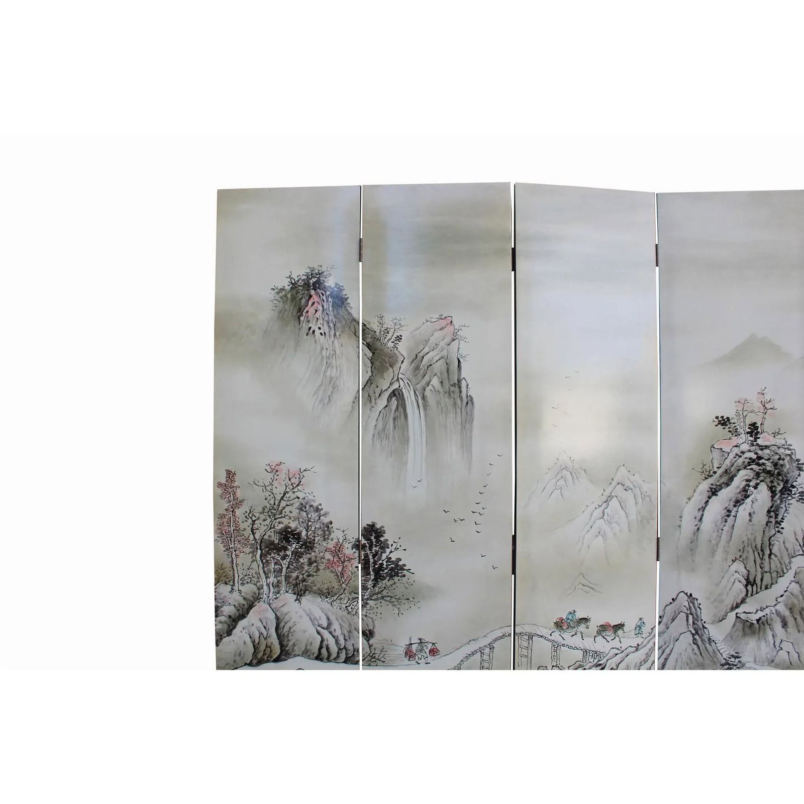 Off White Base Oriental Mountain Trees Scenery Theme Graphic Screen - 5