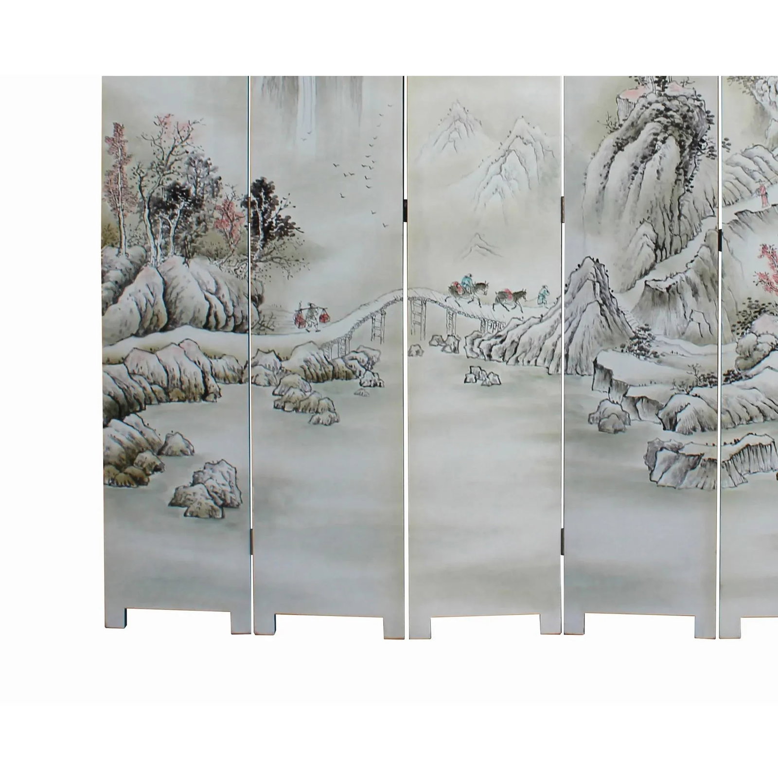 Off White Base Oriental Mountain Trees Scenery Theme Graphic Screen - 6