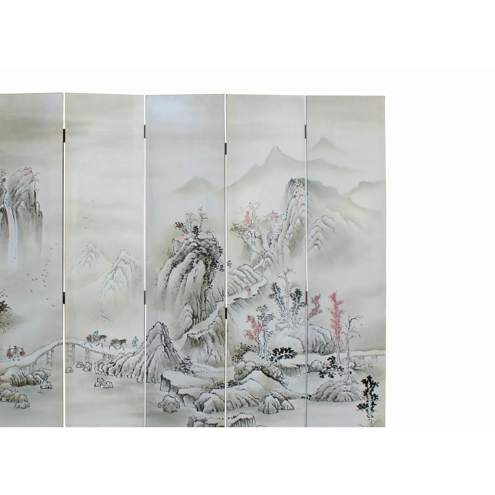 Off White Base Oriental Mountain Trees Scenery Theme Graphic Screen - 7