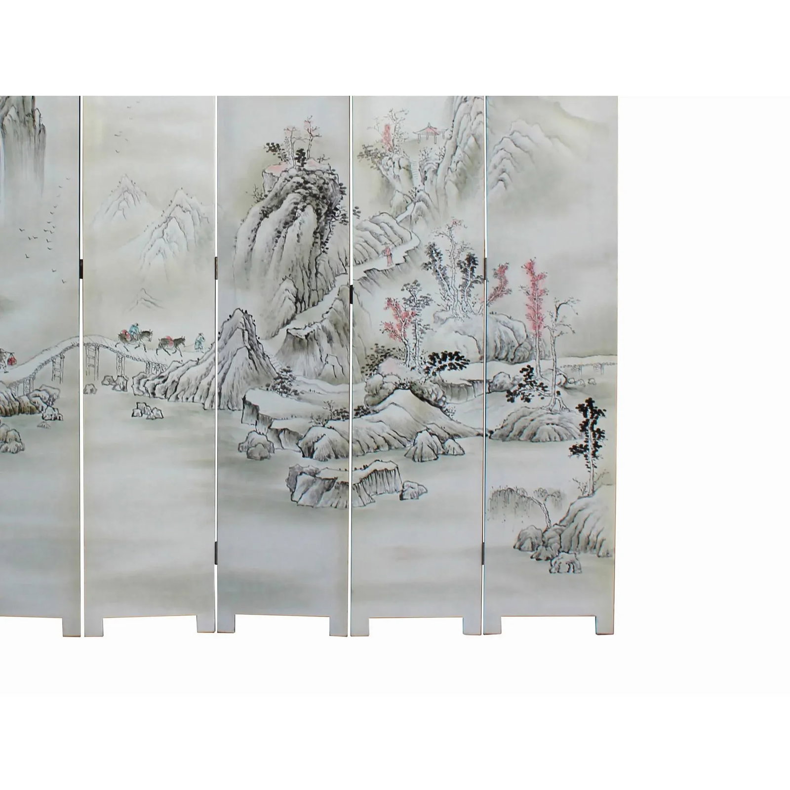 Off White Base Oriental Mountain Trees Scenery Theme Graphic Screen - 8