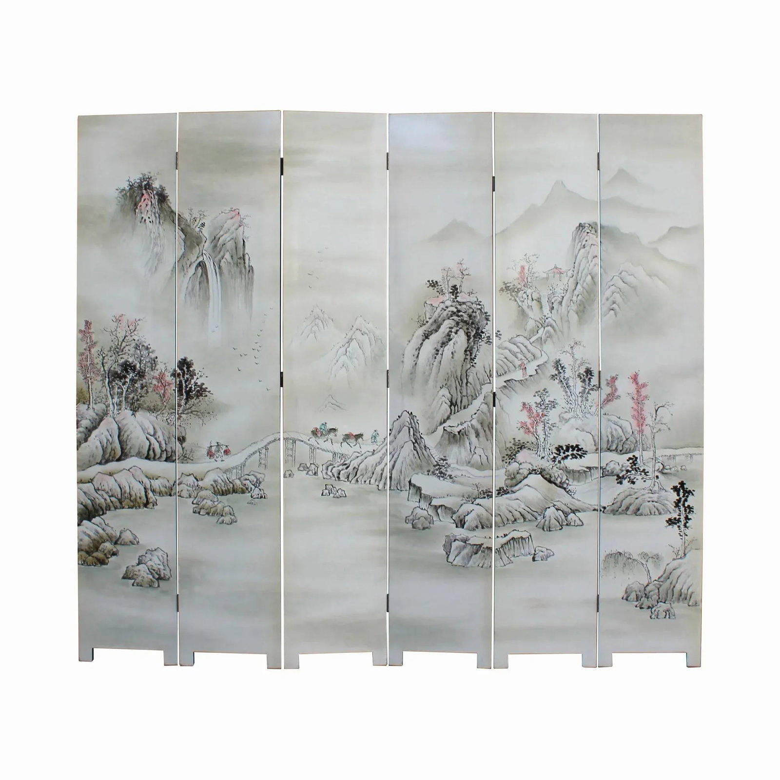 Off White Base Oriental Mountain Trees Scenery Theme Graphic Screen - 9