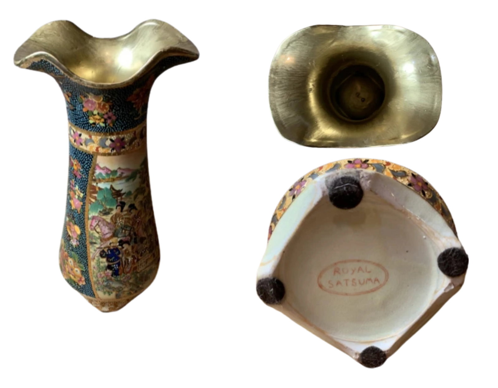 Satsuma Ceramic Vase and Candle Holders, Orb and Purse Vase - A Set - 17