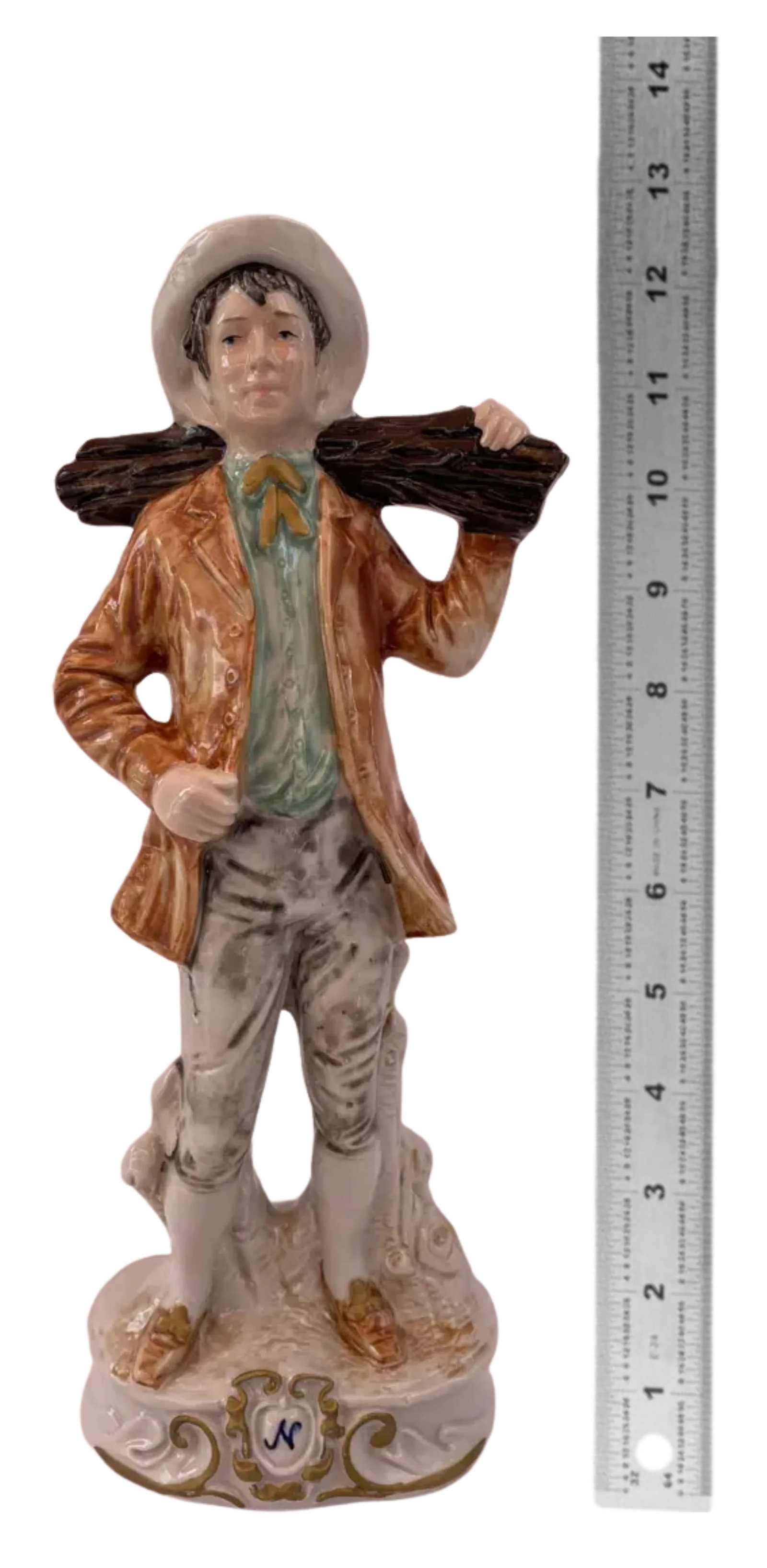 MId-Century Capodimonte Porcelain Man Carrying a Log - 12