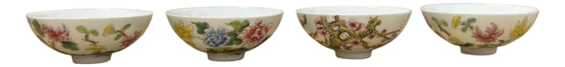Set 4 Handmade Flower Graphic White Porcelain Cup Display Art: Presenting a stunning set of four handmade porcelain cups, each a unique work of art. Adorned with delicate, hand-painted floral graphics, these cups bring the beauty of nature to your home. From