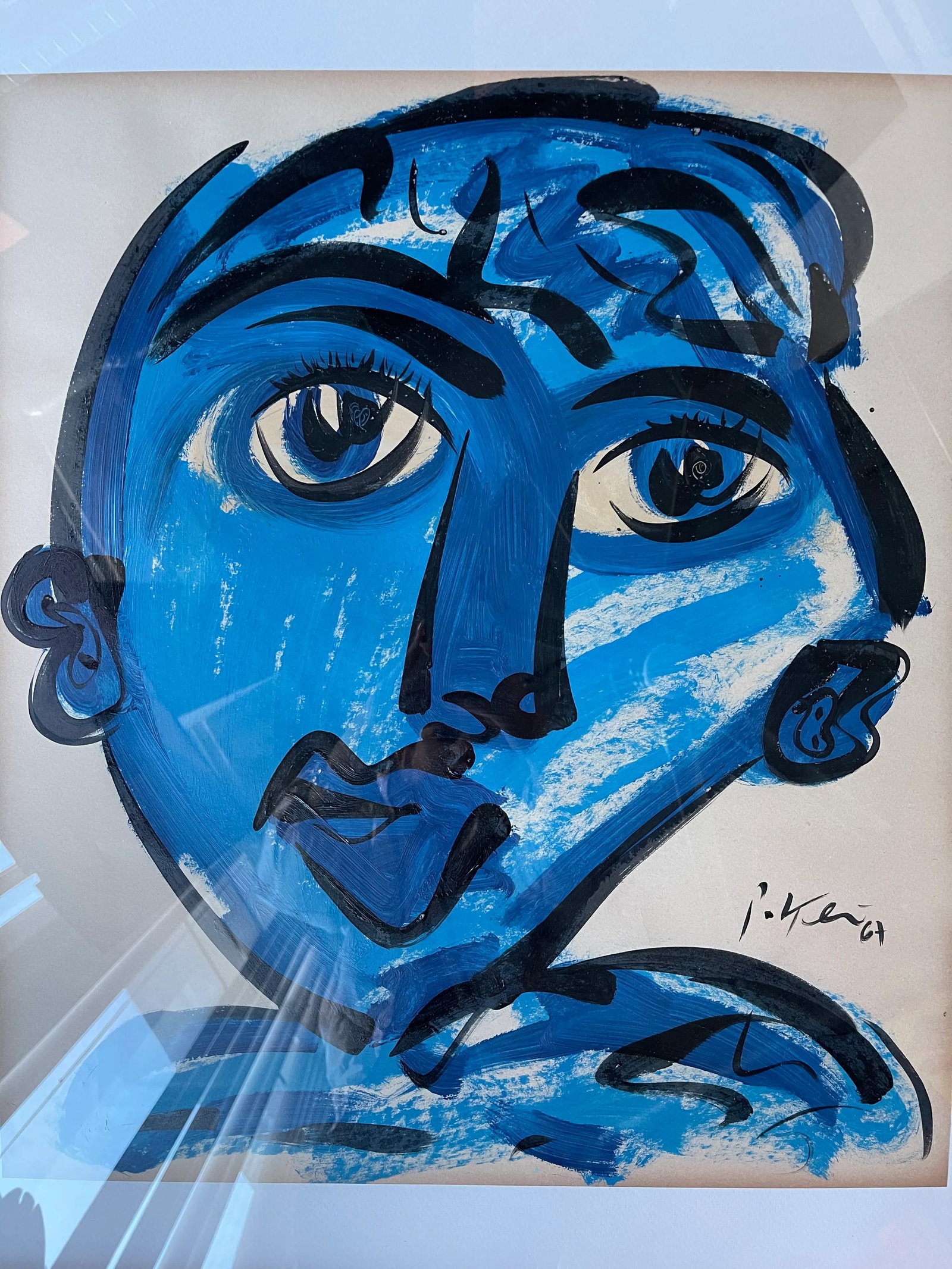 1967 Abstract Portrait Acrylic Painting by Peter Keil, Framed - 2